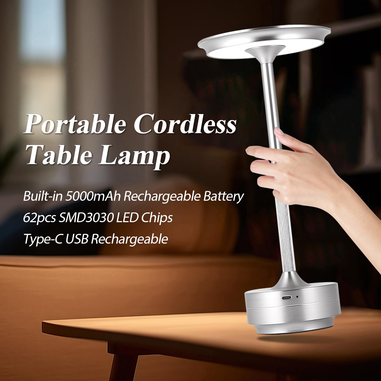 Jdvads Cordless Table Lamps 2 Pack Rechargeable, Portable 5000Mah Battery Table Light,3 Color Stepless Dimming Led Table Light,
