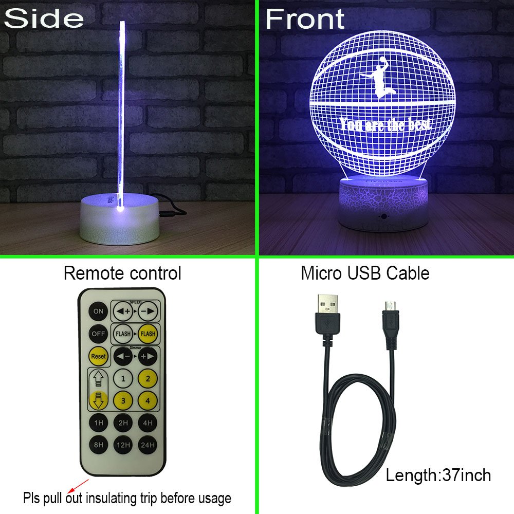 FlyonSea Basketball Light - 7 Colors Change + Remote Control Night Light, Acrylic, Assorted/Multicolor