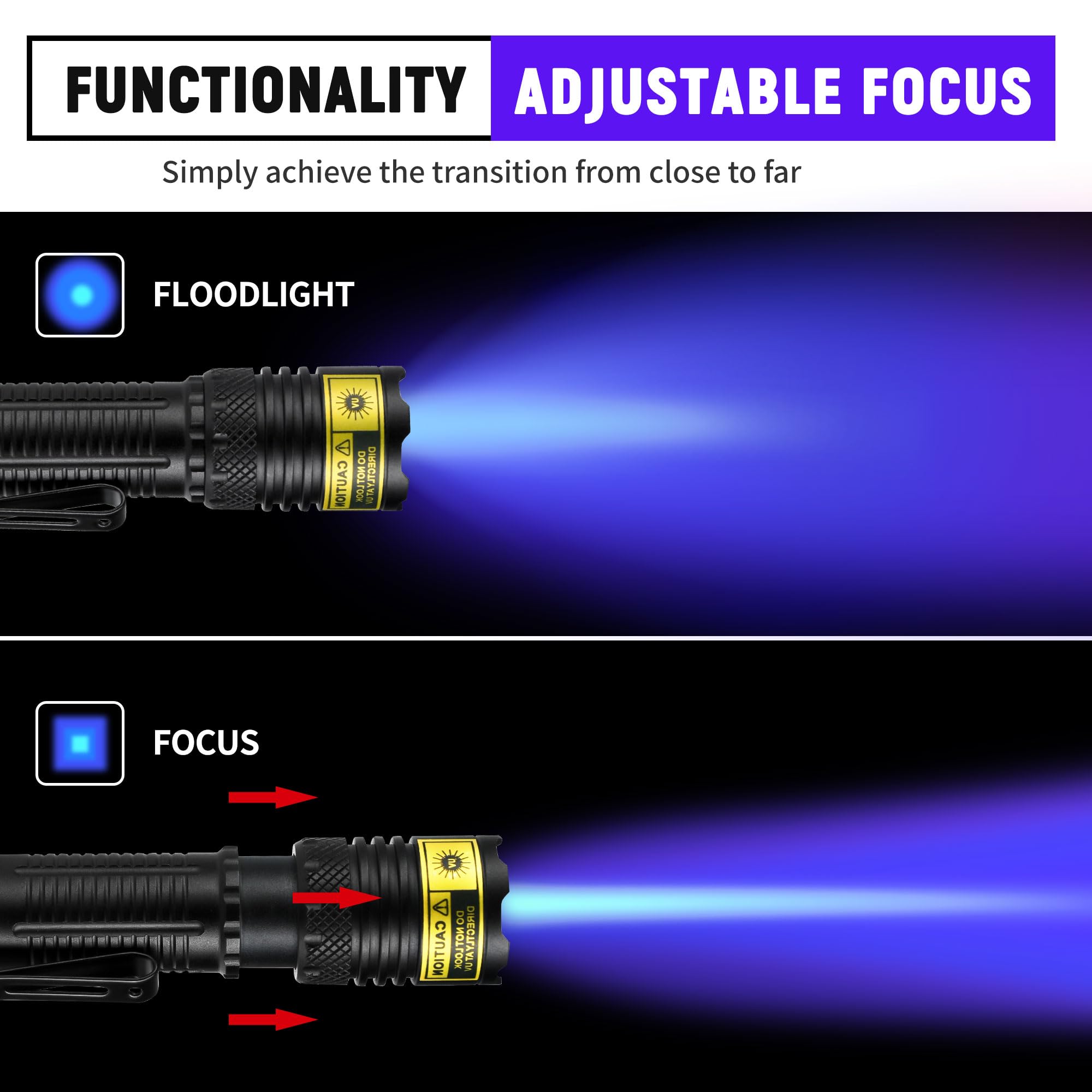 Darkdawn Uv Flashlight 365Nm Black Light,Mini & Powerful Usb- C Flashlights Led Rechargeable Woods Lamp, Portable Adjustable Foc