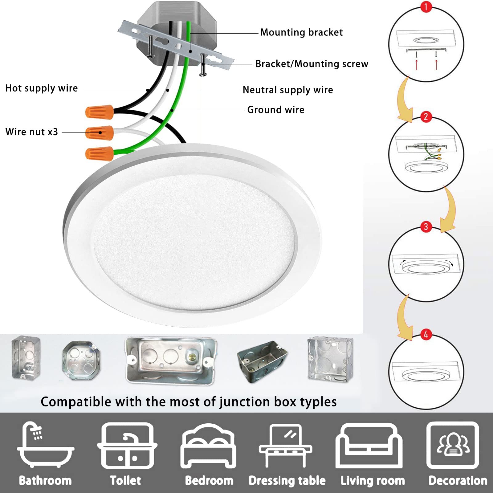 Novelux 9'' Led Ceiling Light Flush Mount,Ultra Slim 0.63 Inch Thick Round Flat Ceiling Light Fixtures 8 Pack 5000K Daylight Dim