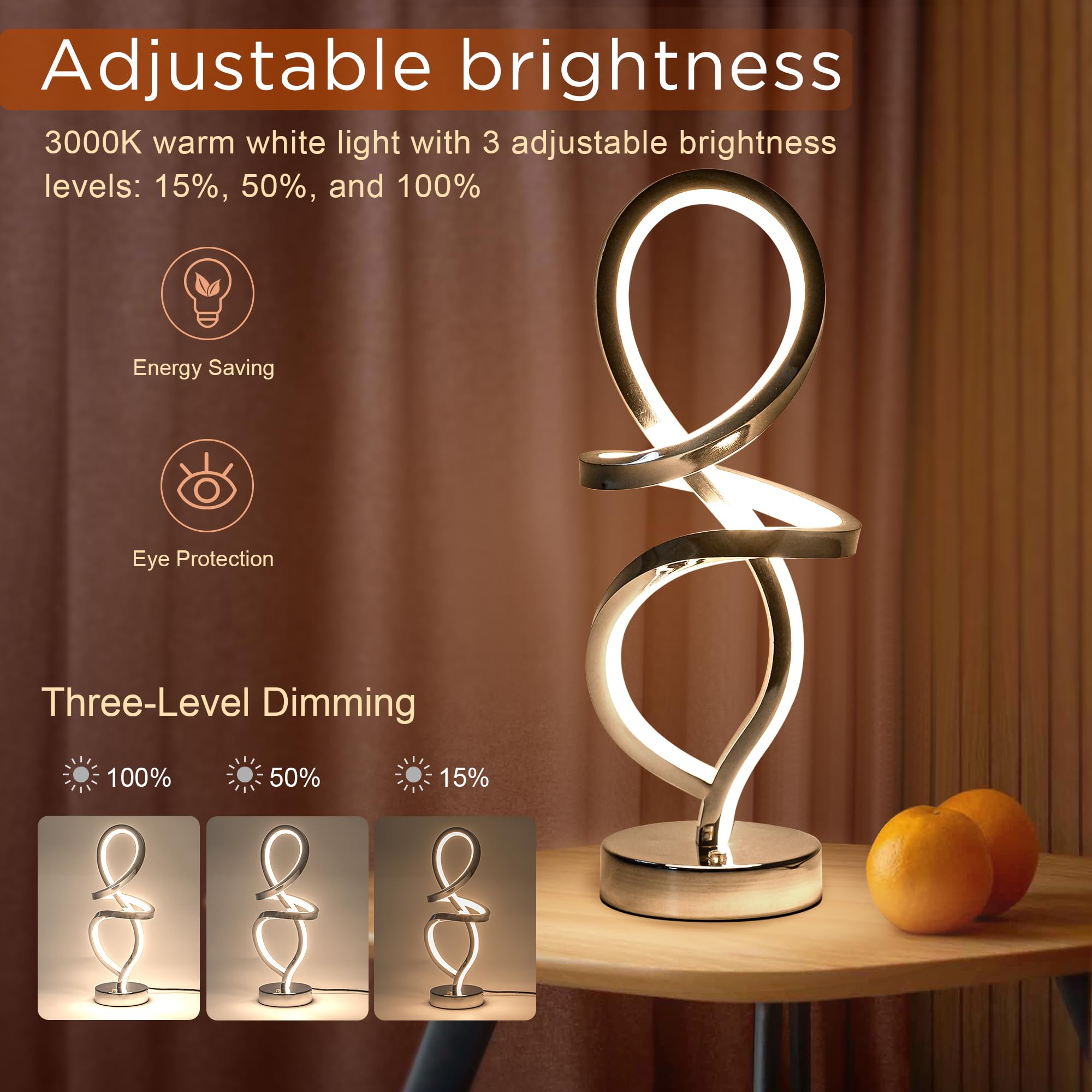Mayful Rgb Modern Table Lamp - Led Spiral Touch Dimmable Nightstand Light, 7 Colors & 10 Modes