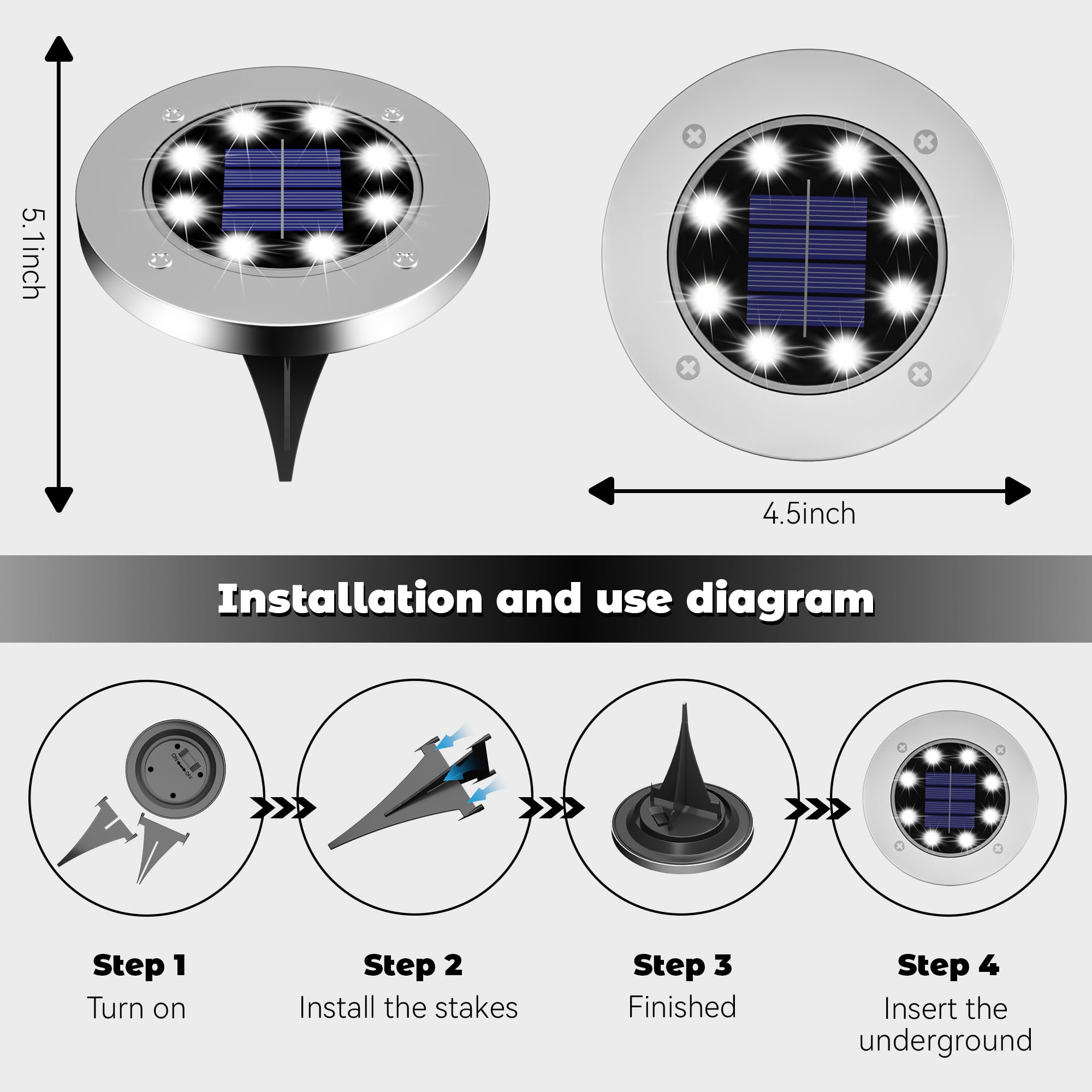 DUUDO Solar Outdoor Lights 16Pack, Waterproof In-Ground Landscape Lighting, White Light