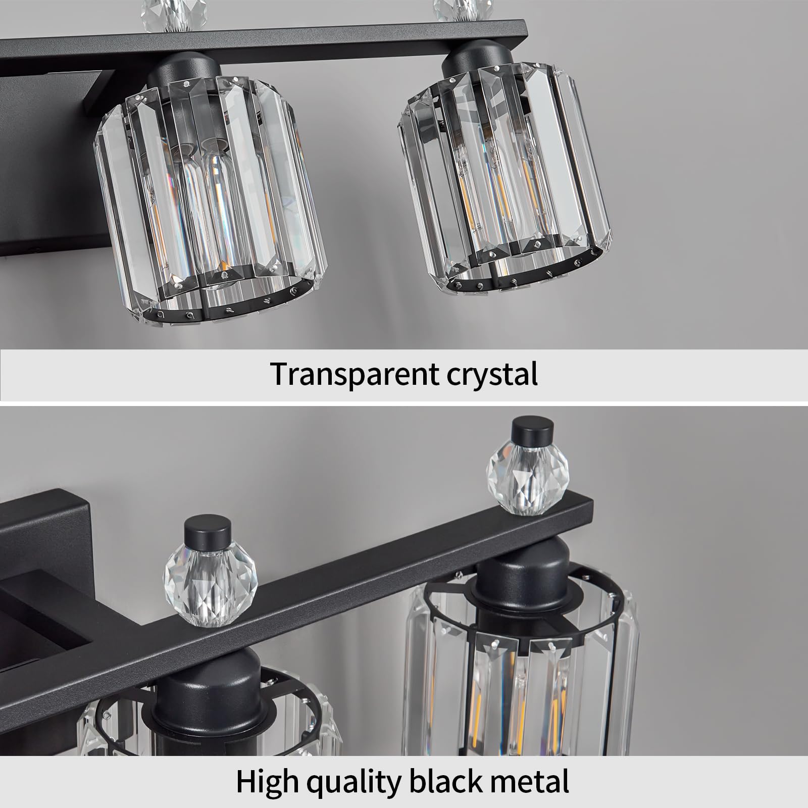 FDPBY Bathroom Vanity Lights 4-Light Metal Crystal Sand Black Fixture Model 291