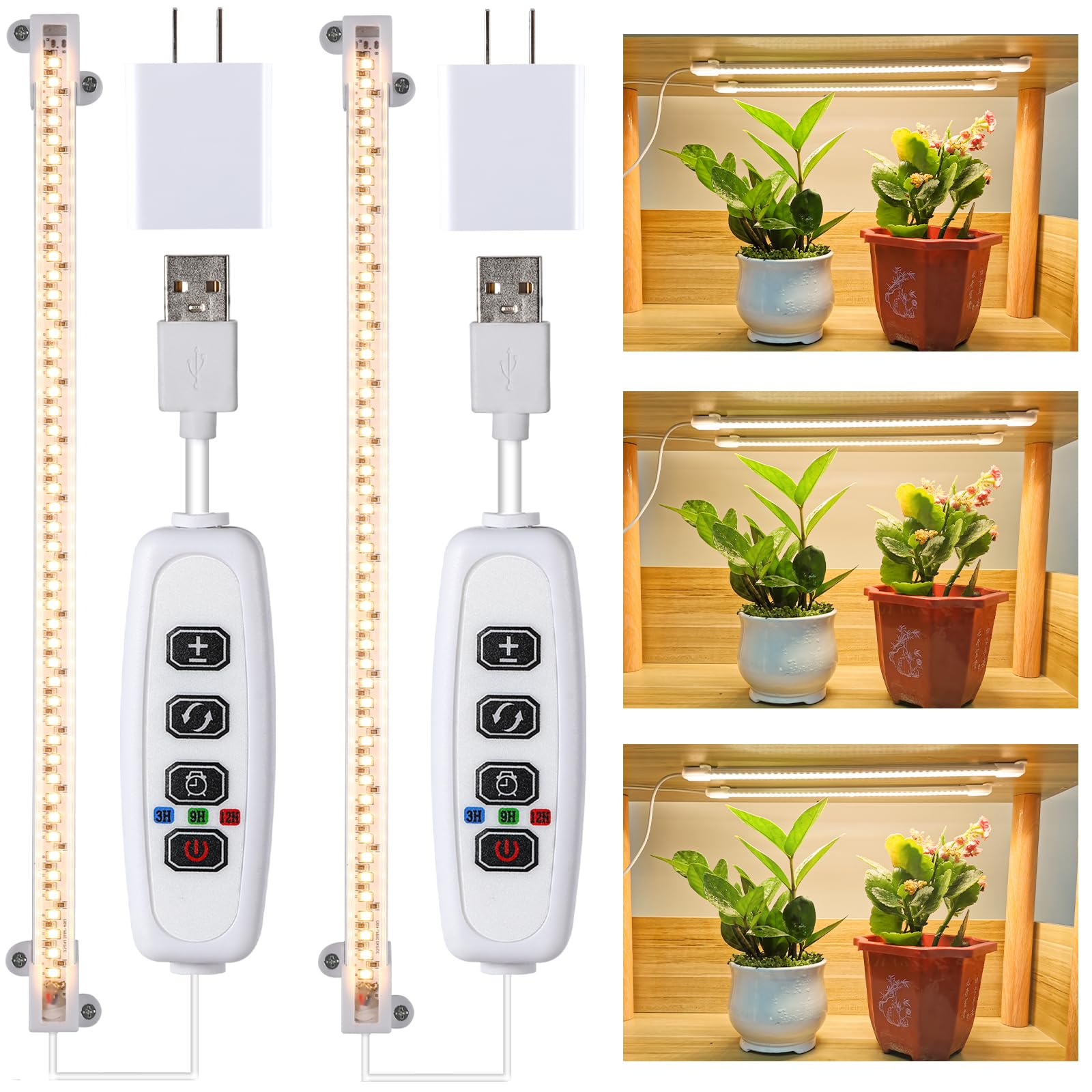 Led Grow Light Strips For Indoor Plants Full Spectrum 3500K, 96 Leds Plant Light Bar With 3/9/12H Timer, 10 Dimmable Levels For Seedling Succulent, 13 Inches, 1 Head 2-Pack