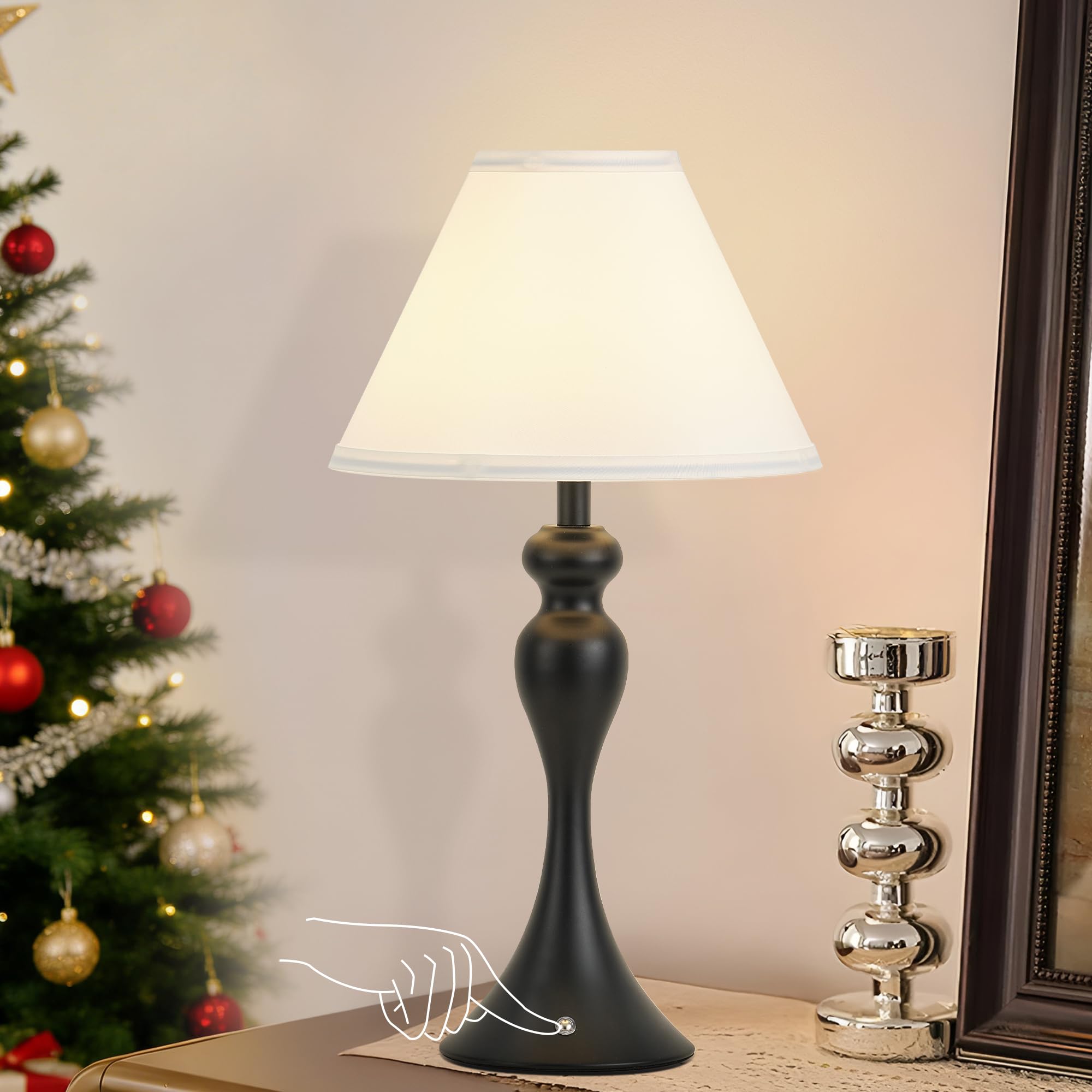 Rechargeable Cordless Table Lamps  Battery Operated Lamp with Fabric Shade for Decor  3 Color Stepless Dimming LED Table Light  Nightstand Lamp for Nursery  Bedroom  Living Room  Home Office (Black)