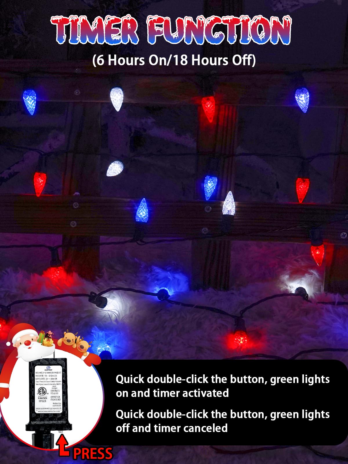 240 Led 78Ft C6 Christmas String Lights  Super Long Christmas Lights Outdoor Indoor With 13 Modes & Timer  Waterproof Fairy Twinkle Light Plug In For Tree Party Xmas Decorations (Red White And Blue)
