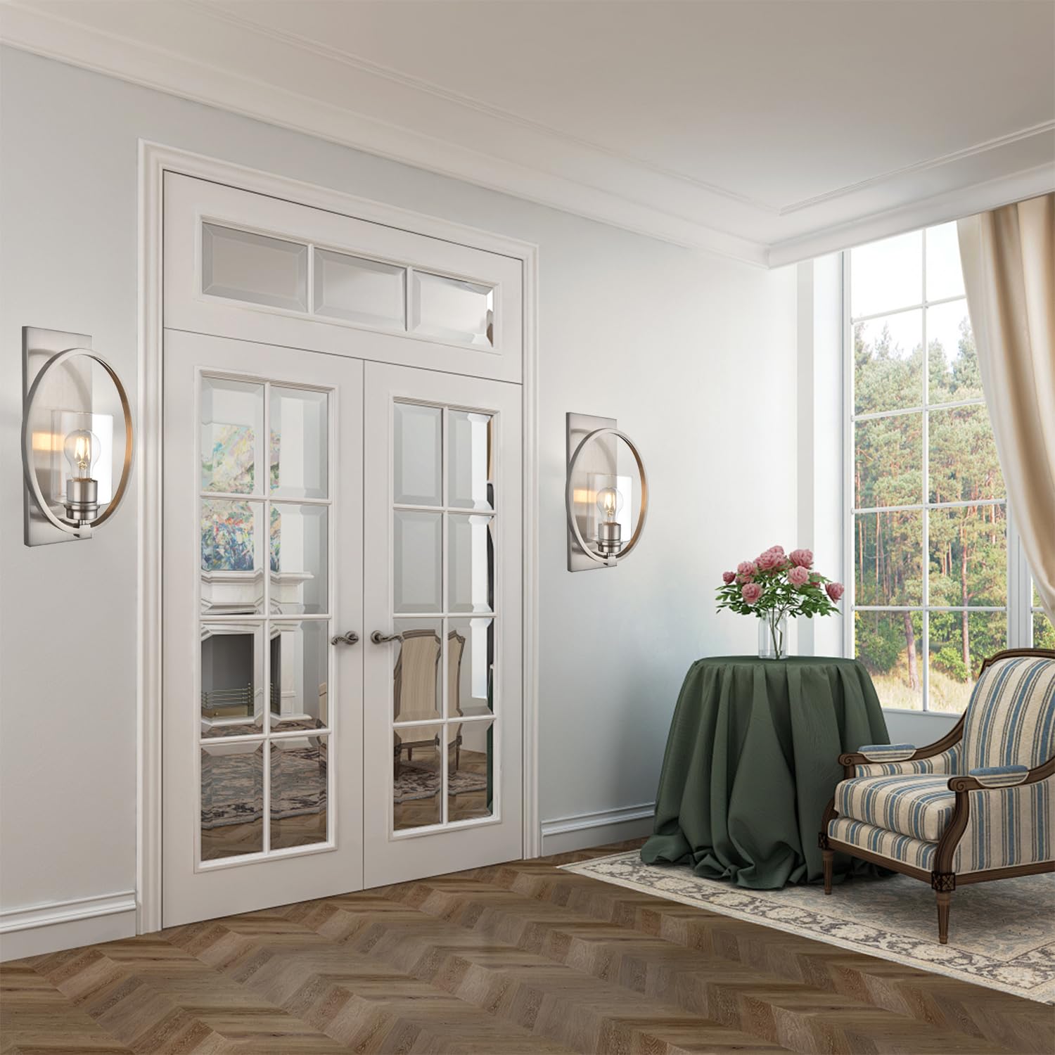 A1A9 Brushed Nickel Wall Sconce Light, 1-Light Vintage Candle Wall Sconces With Glass Shade, E26 Base, Indoor Dimmable Bathroom