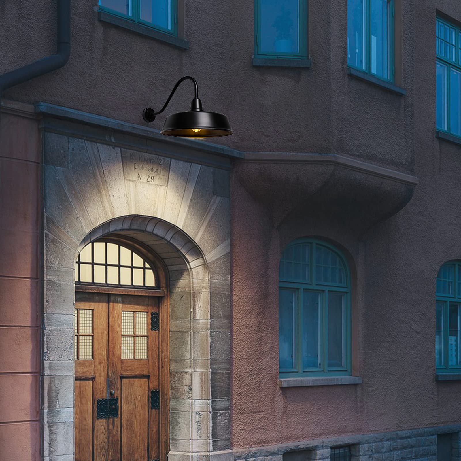 METOJIA Gooseneck Barn Light - 18" Black Metal Exterior Sconce with Dusk to Dawn Sensor for Porch, Garage, and Front Door