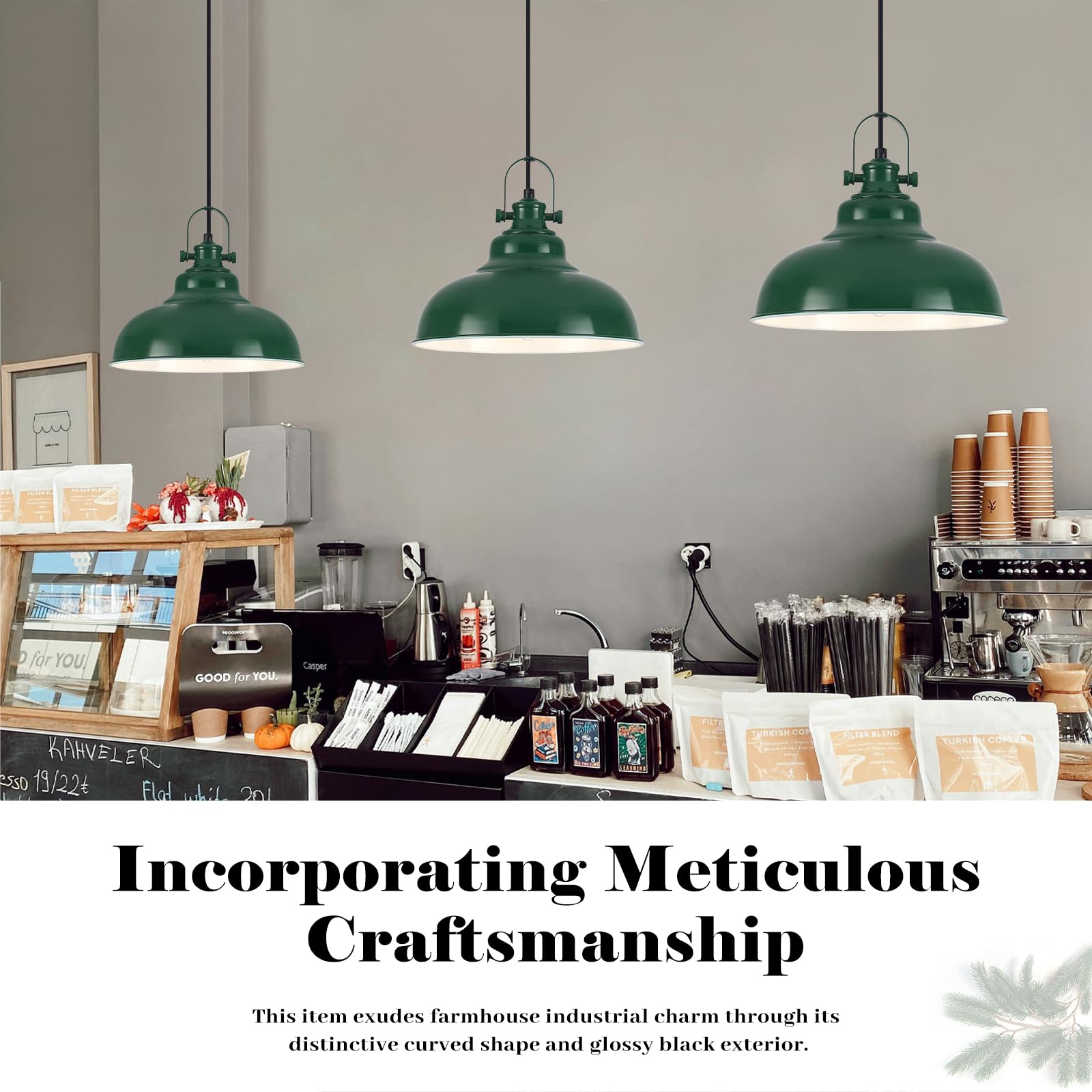 Guihualove Green Pendant Lights Kitchen Island 2 Pack, Dome Pendant Light, Farmhouse Pendant Light Fixtures (11.41'' W), Island