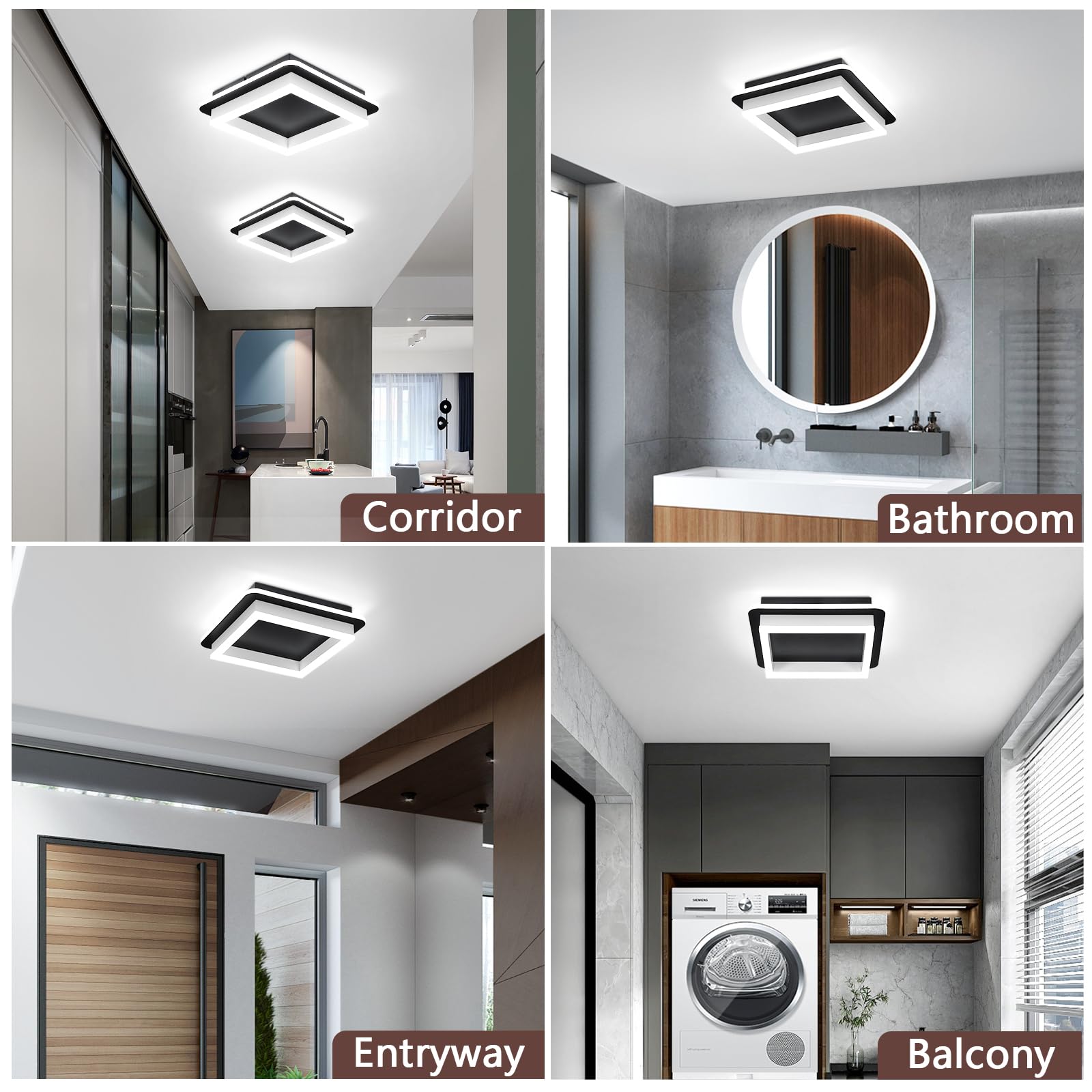 Caneoe 2 Packs Square Flush Mount Ceiling Light  6000K Modern Led Ceiling Light Fixture  Minimalist Hallway Lighting Fixture Ceiling Lamp For Hallway Entryway Bedroom Balcony (Matte Black)