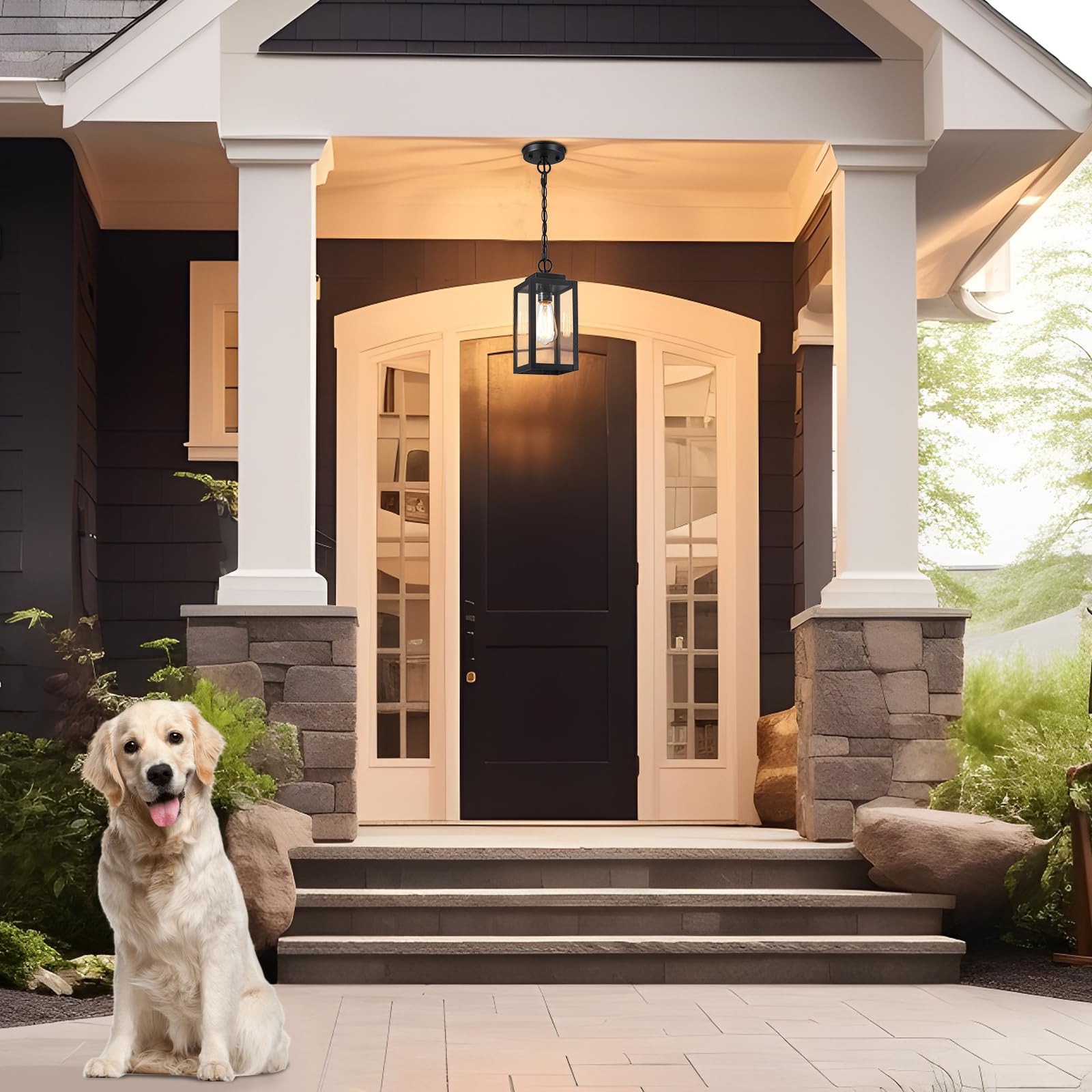 Myhxq 11 Outdoor Pendant Light  Modern Outside Chandelier Outdoor Hanging Lantern Light  Matte Black With Clear Glass  Exterior Pendant Lighting Fixture For Porch  Yard  Gazebo  1Pack