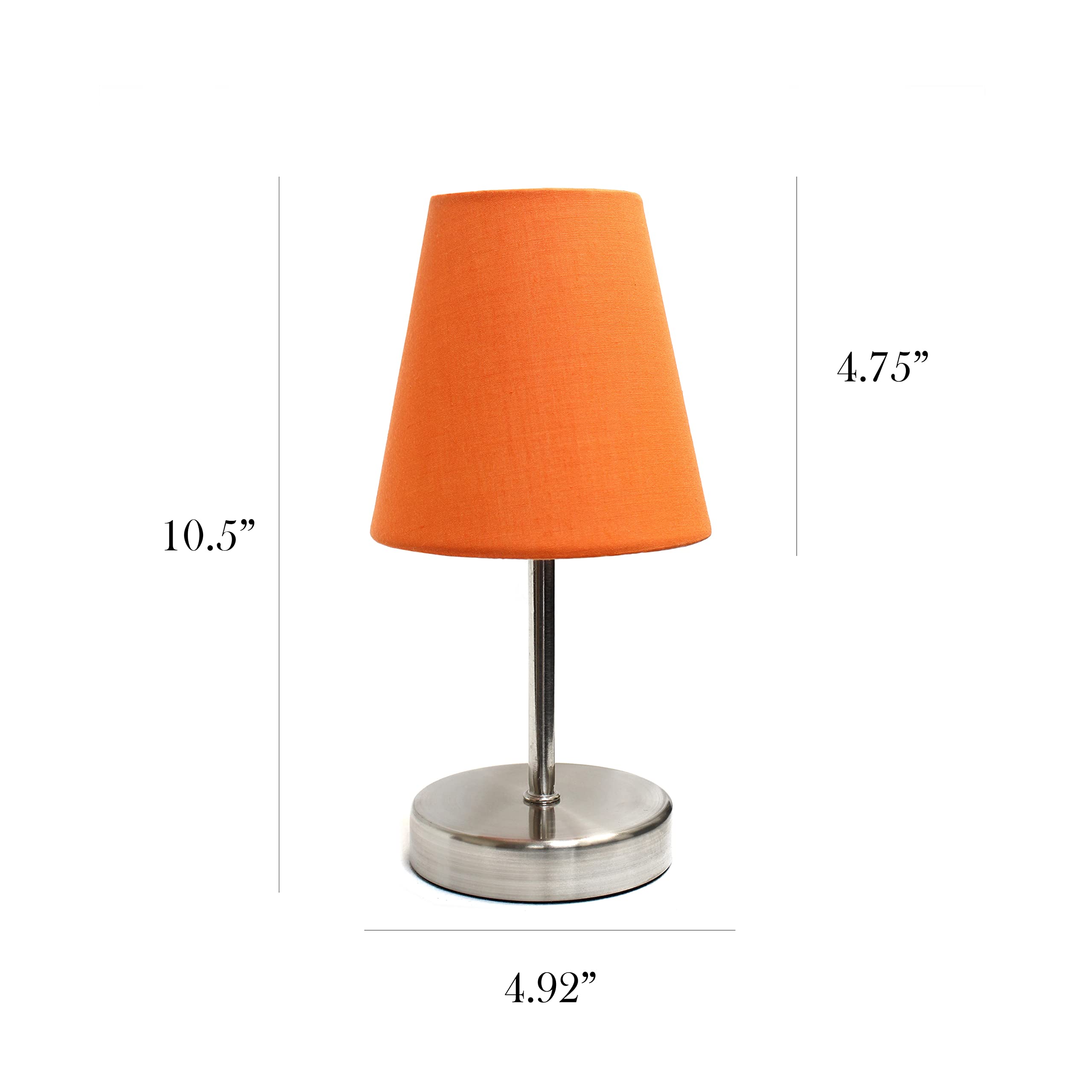 Simple Designs Lt2013-Org Mini Table Lamp, Orange Fabric Shade, Metal, 10.5 X 4.92 X 4.92 Inches