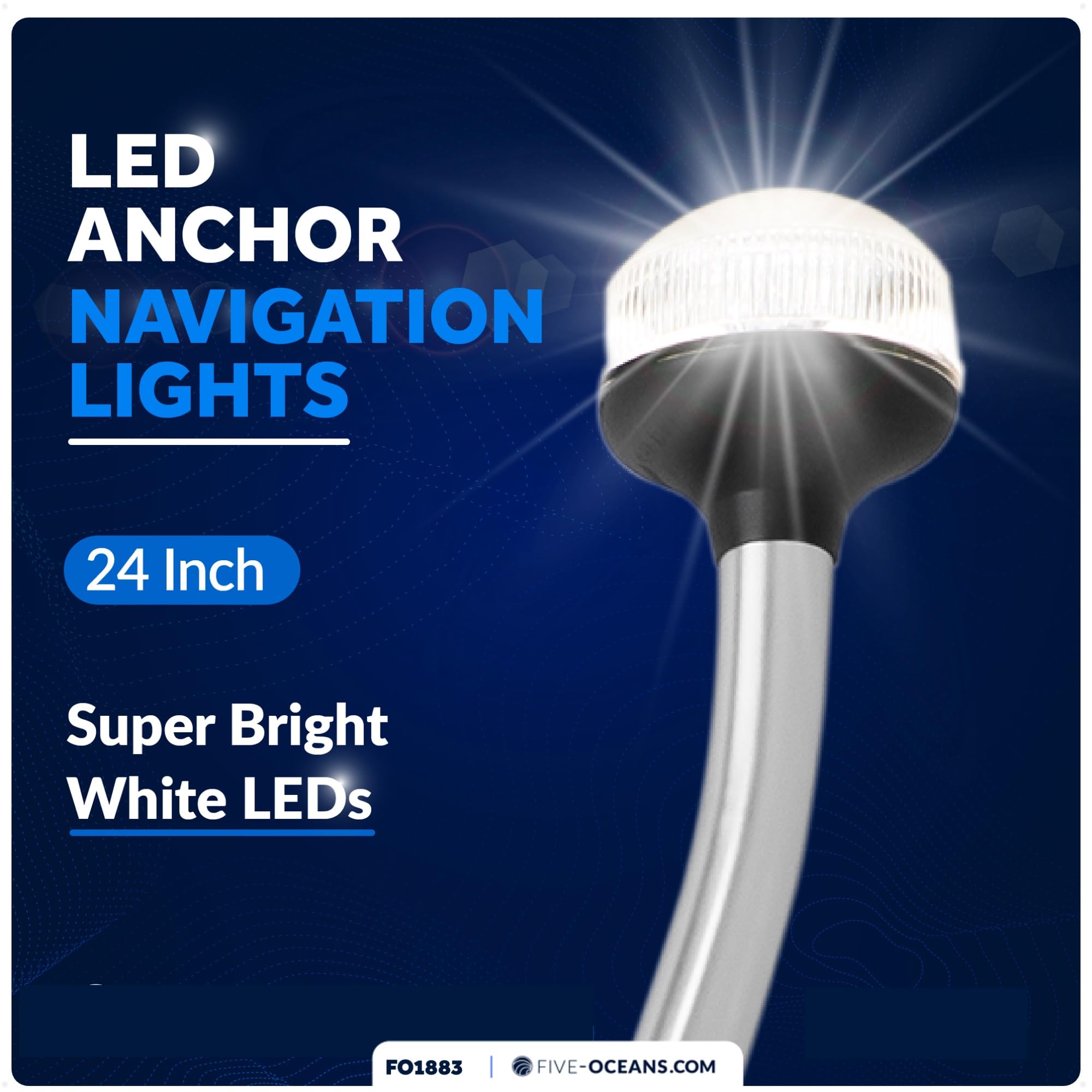 Five Oceans 24-Inch Anchor Light, 2NM USCG Approved, Fixed LED, 12V DC, Stern Light for Boats - FO1883, Plug-in Fixed