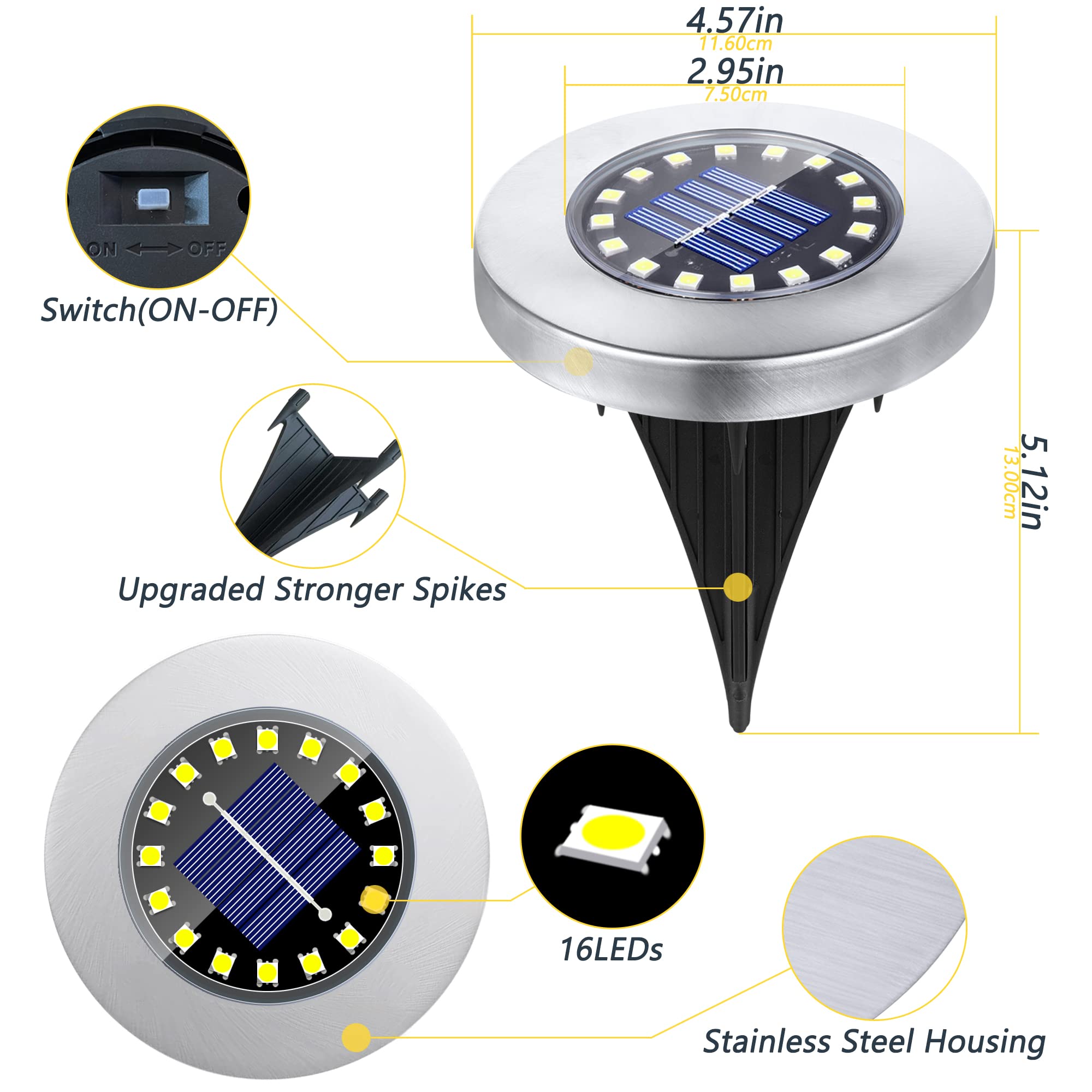 Tenfen Solar Ground Lights-Waterproof Solar Lights Outdoor Garden-Upgraded 16Led Bright In-Ground Light-Landscape Light For Path