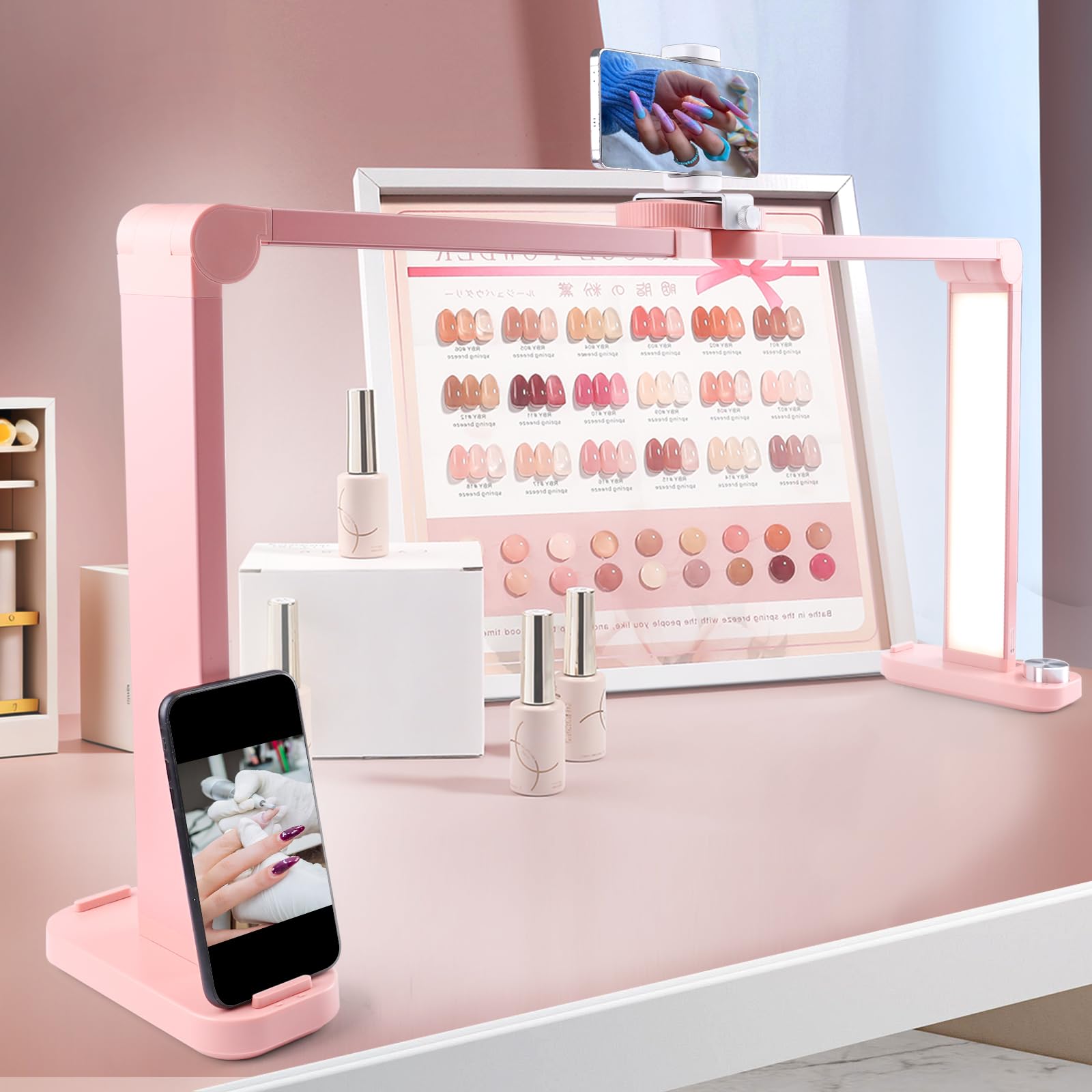 Bqan Nail Tech Lamp For Desk With Phone Holder, 33'' 40W Foldable Table Lamp For Nail, Lash Eyelash Extension, Tattoo - 3 Modes