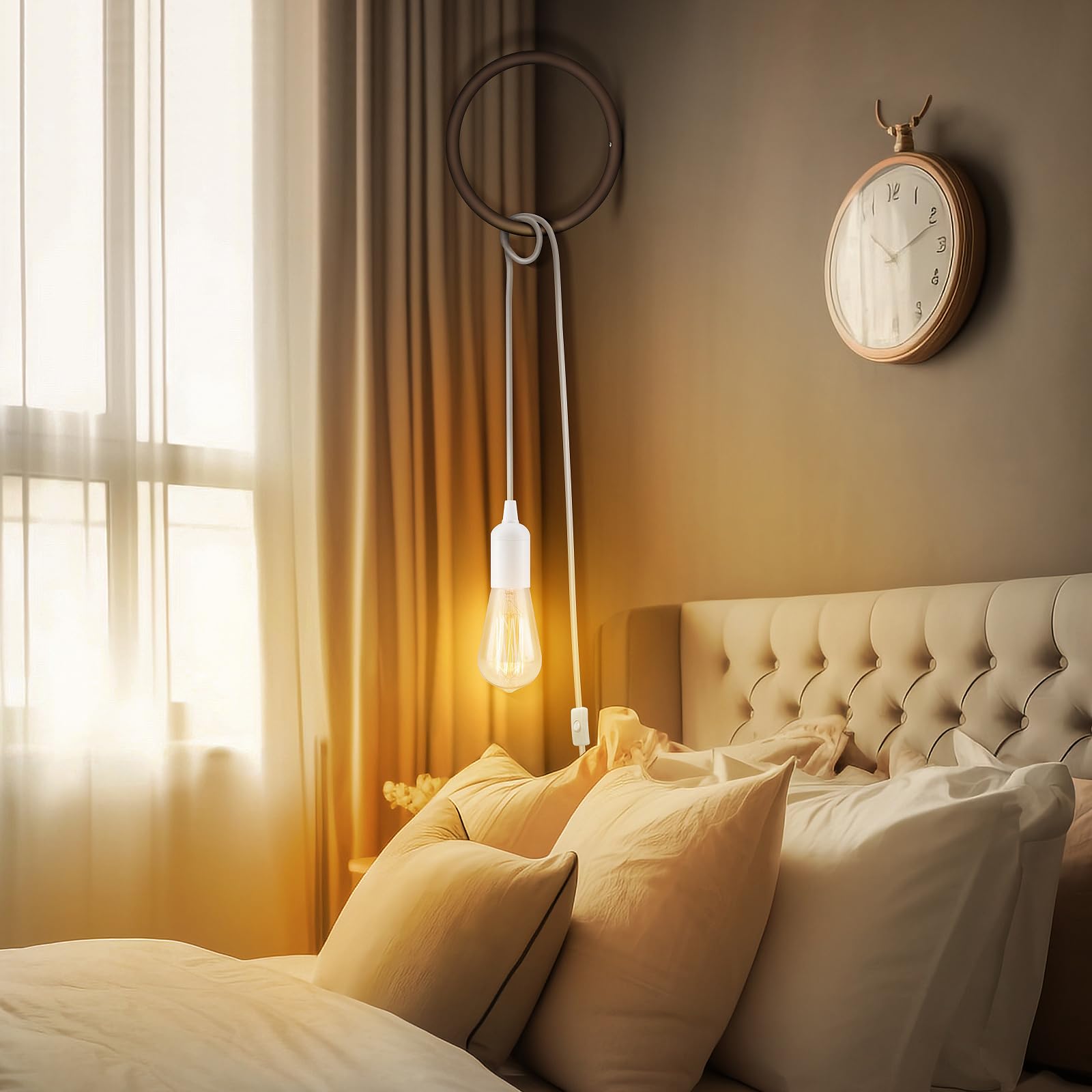 2Pack Plug In Hanging Light Kit, E26/E27 Vintage Hanging Lights With Plug In Cord, Retro Pendant Light Kit, 9.9Ft Cord With On/O