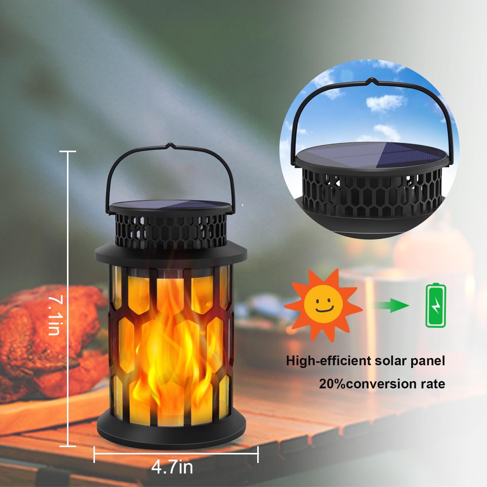 Solar Lights For Outside, Upgraded Solar Lanterns Flickering Flame Outdoor Waterproof Hanging Lanterns Decorative Solar Powered