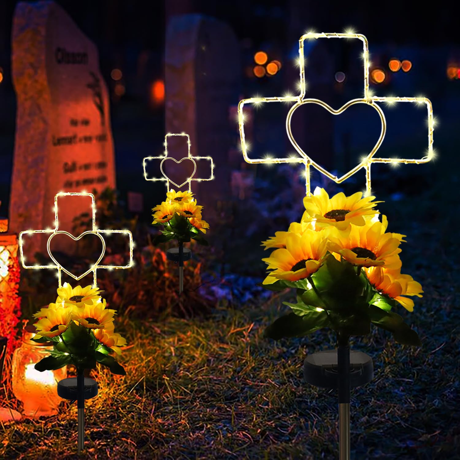 Lmtocs Solar Cross Cemetery Decorations For Grave, Memorial Sympathy Gift For Loss Of Loved One Mom Dad, Grave Decorations For B