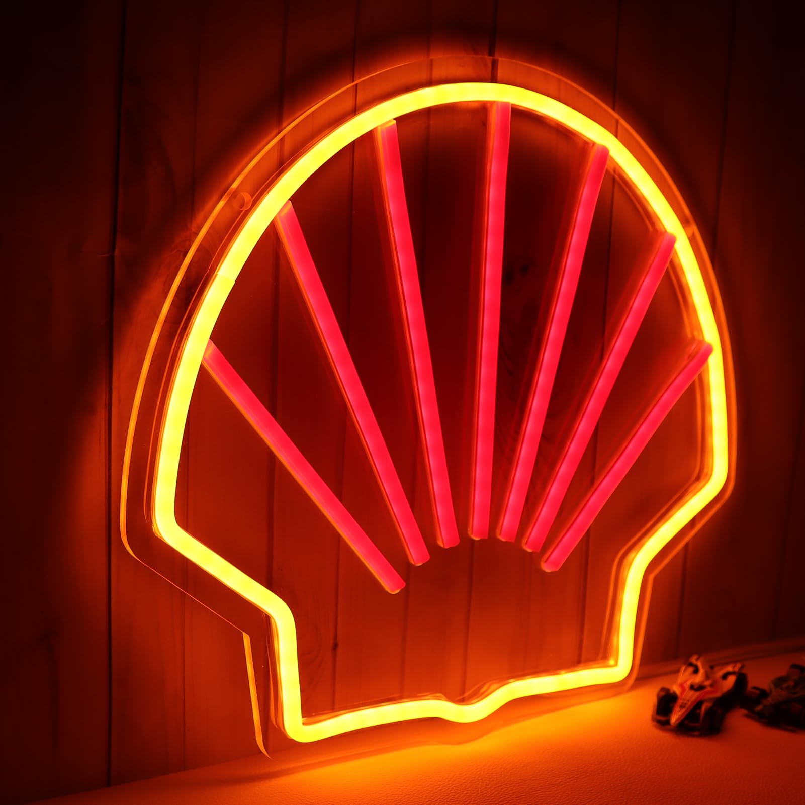 WonderfulLife Neon Shell Sign for Garage Decor, LED Wall Light, Orange and Red, Easy Hanging
