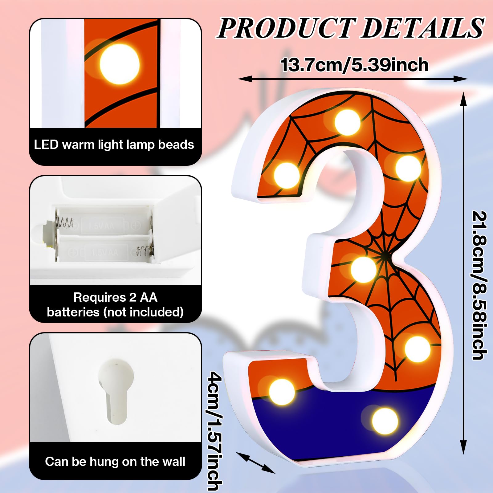 Axbmm 8.5'' Spider Light Up Numbers Spider Birthday Decorations Happy Birthday Light Up Sign Night Light For Spider Decorations