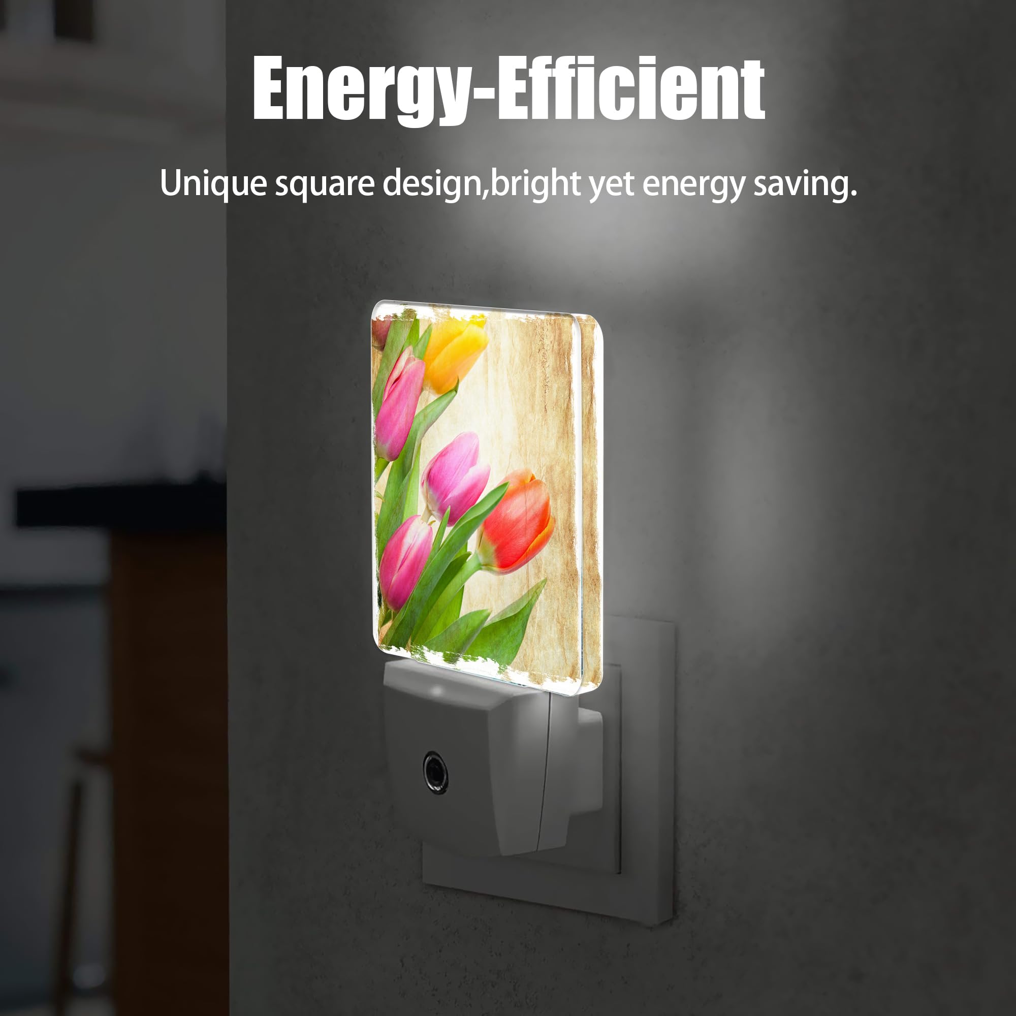 Jopowide Vintage Tulips Night Light Plug In Wall Lamp Smart Dusk To Dawn Sensor For Home Decorative  Kids Room Bedroom Bathroom Kitchen Hallway Gifts