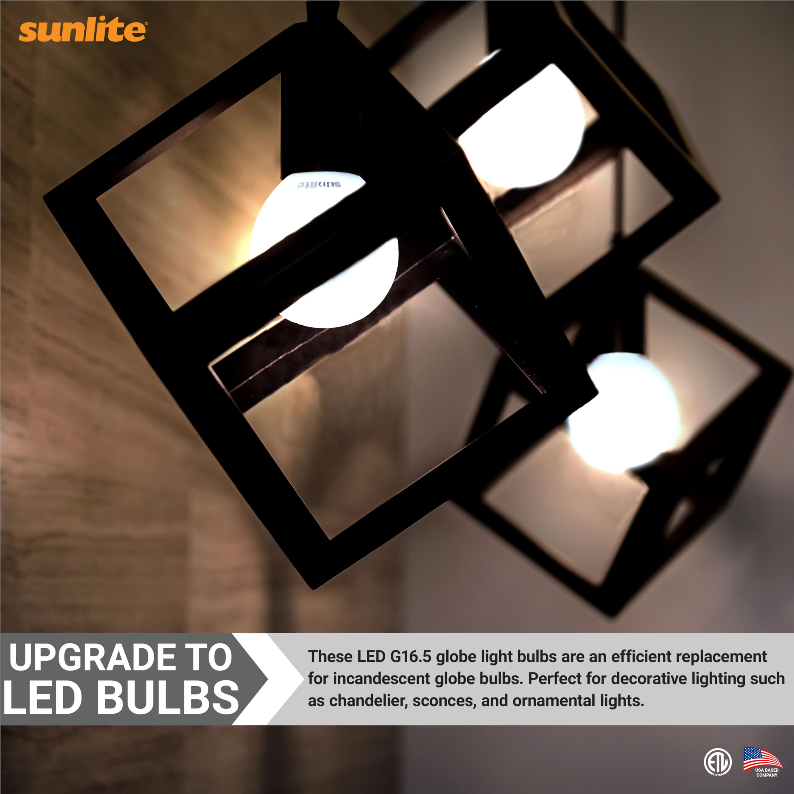 Sunlite G16.5 Light Bulb Led, 7 Watts (60W Equiv.), 500 Lumens, Dimmable, Type G Globe Shape E12 Candelabra Base, Short Bulbs, V