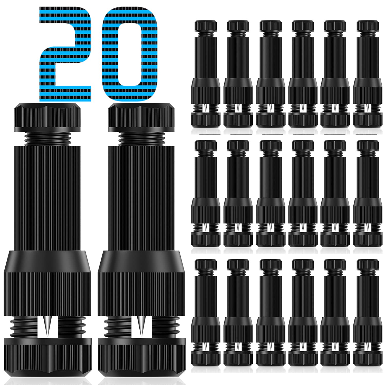 Fntek Low Voltage Landscape Light Wire Connectors, 14-20 Gauge, 20 Pack, Black, Model FT-LS00