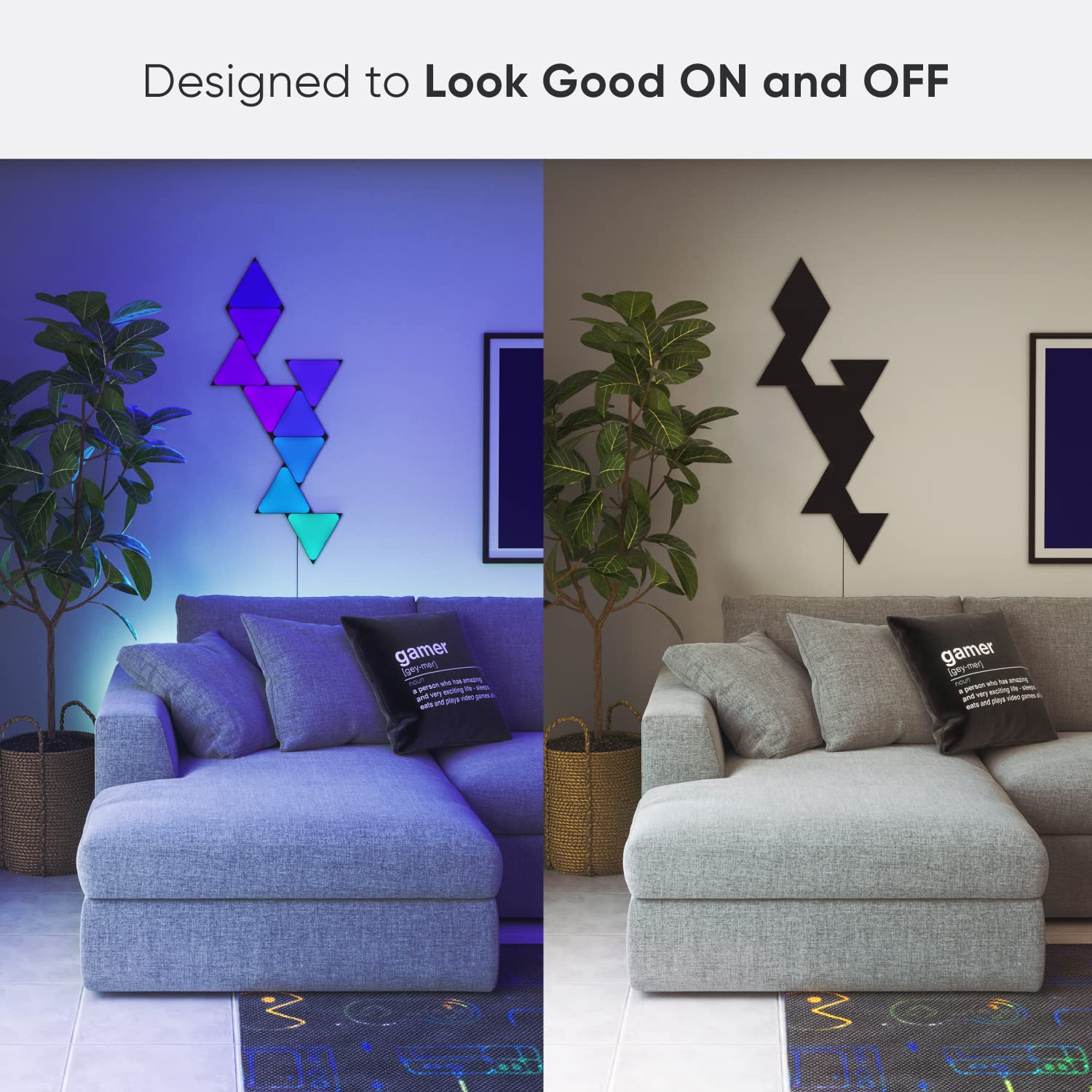 Nanoleaf Shapes Smart RGBW LED Wall Lights, 16M+ Colors, Dimmable, 9 Pack, Black Triangles, Model NL47-0103TW-9PK