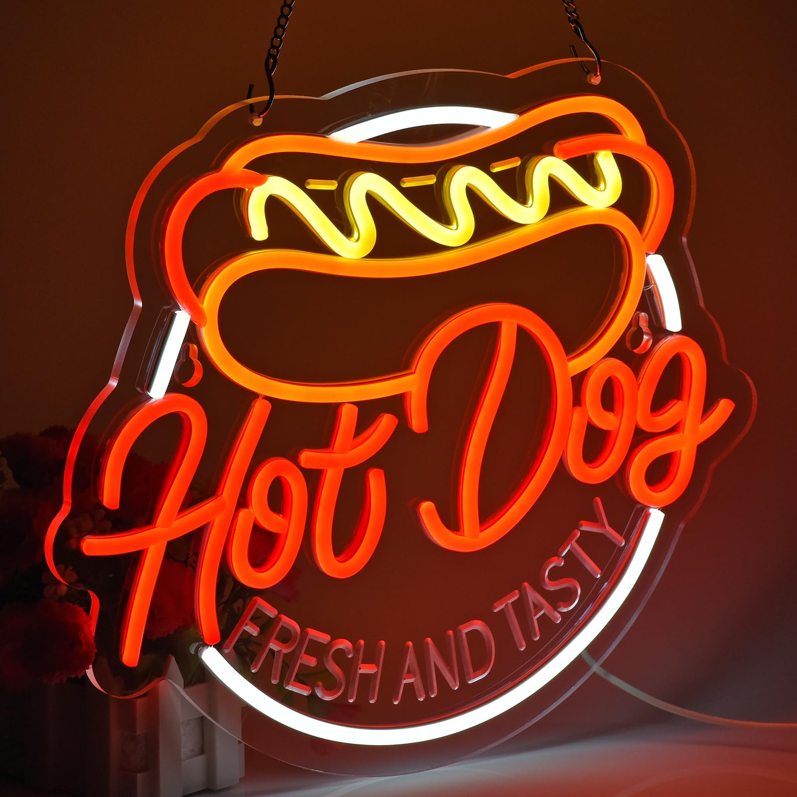 Jomobuty Hot Dog Neon Sign For Wall Decor Led Light Up Sign Business Signage For Home Kitchen Restaurant Bar Cafe Fast Food Shop Gift 14.6 X 12.6 Led Art Wall Hanging Decorative Lights