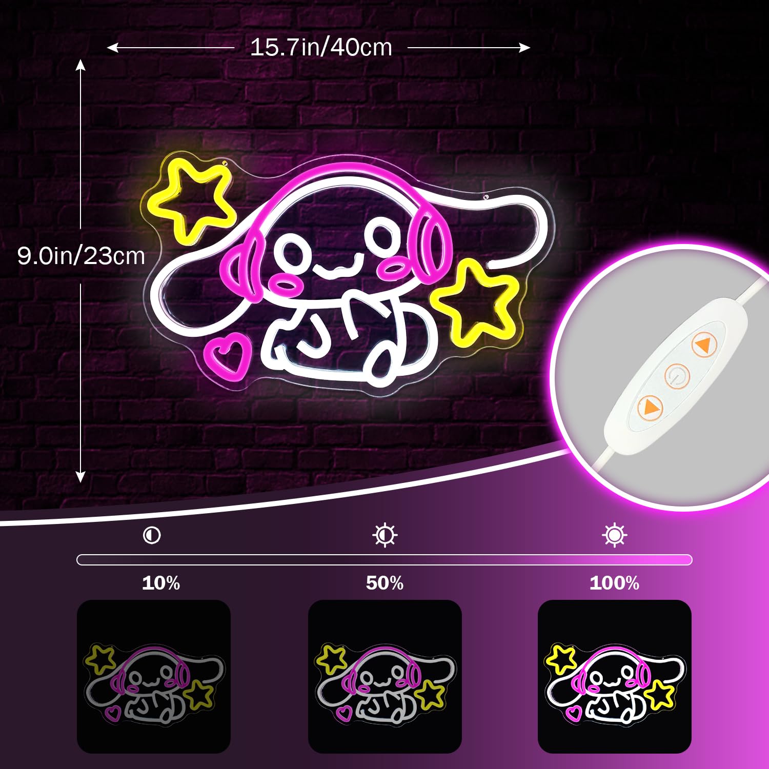 OvoNinn Anime Neon Sign - LED Wall Decor for Bedroom - 9inx15.7in Multicolor Acrylic - Model MusicBigEarDog