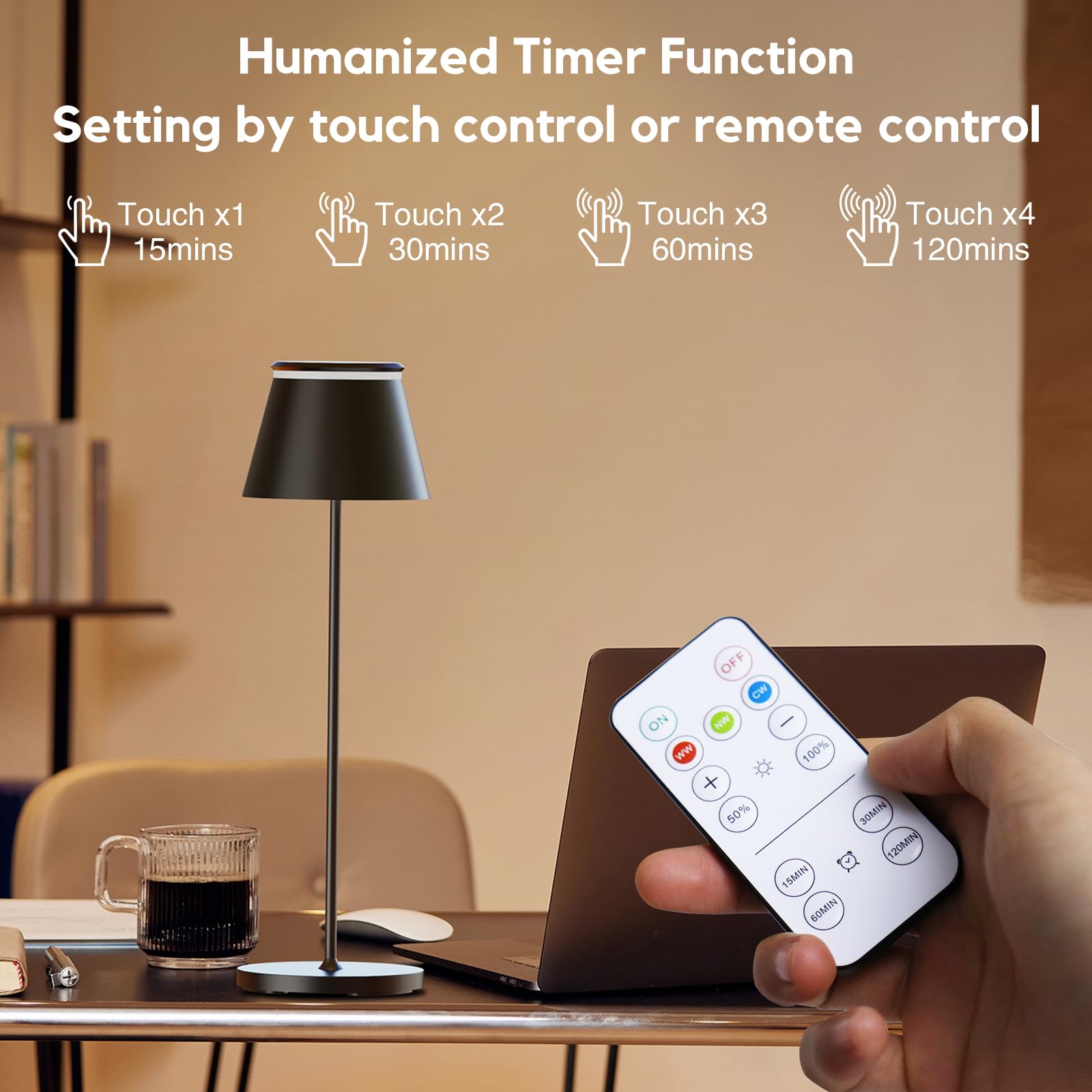 Yupola Cordless Table Lamp, Rechargeable 5000mAh, Waterproof Touch Dimmable Light, 1pcs, Black, Model GJTD-P-SB5