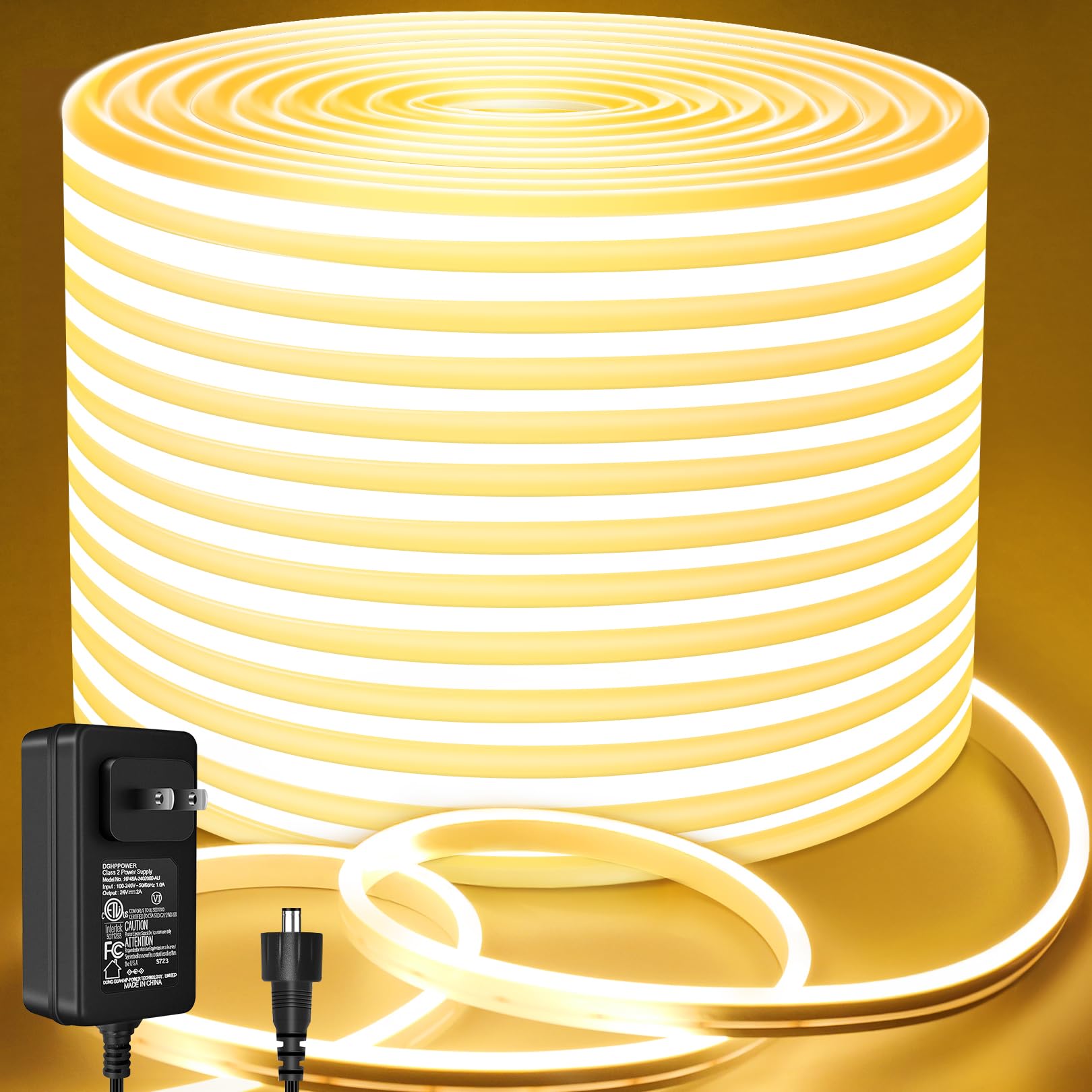 Lamomo Neon LED Rope Light, Warm White, 32.8Ft, Waterproof Flexible Silicone, Model SRX-WW-10MUS, Power Adapter Included
