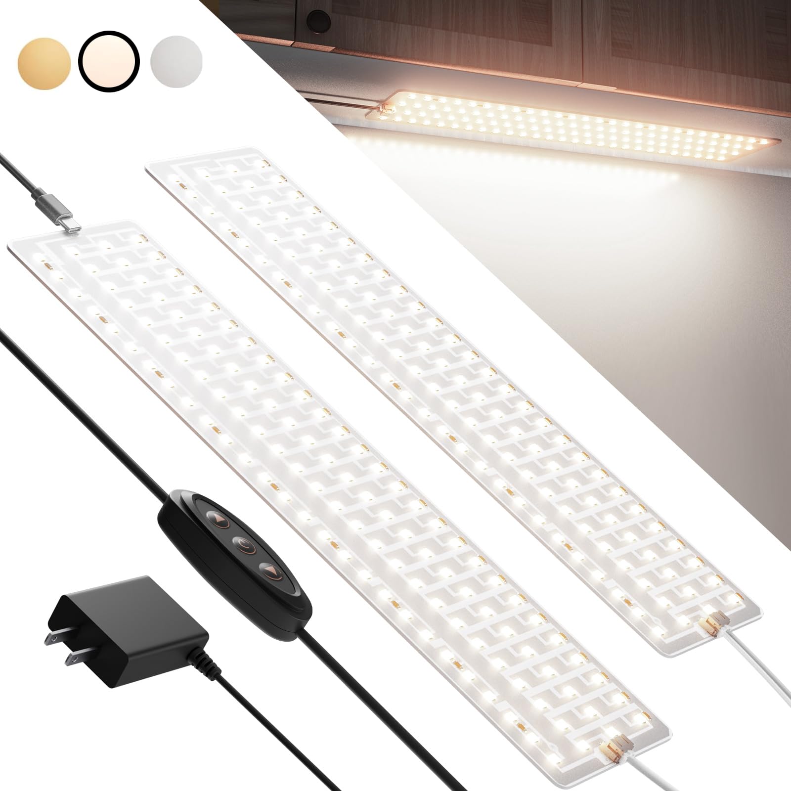 Undercabinet Lights for Kitchen 1000lm 108 LEDs,2-Pack Under Cabinet Lighting Plug in,12in Panel Under Counter Lights for Kitche