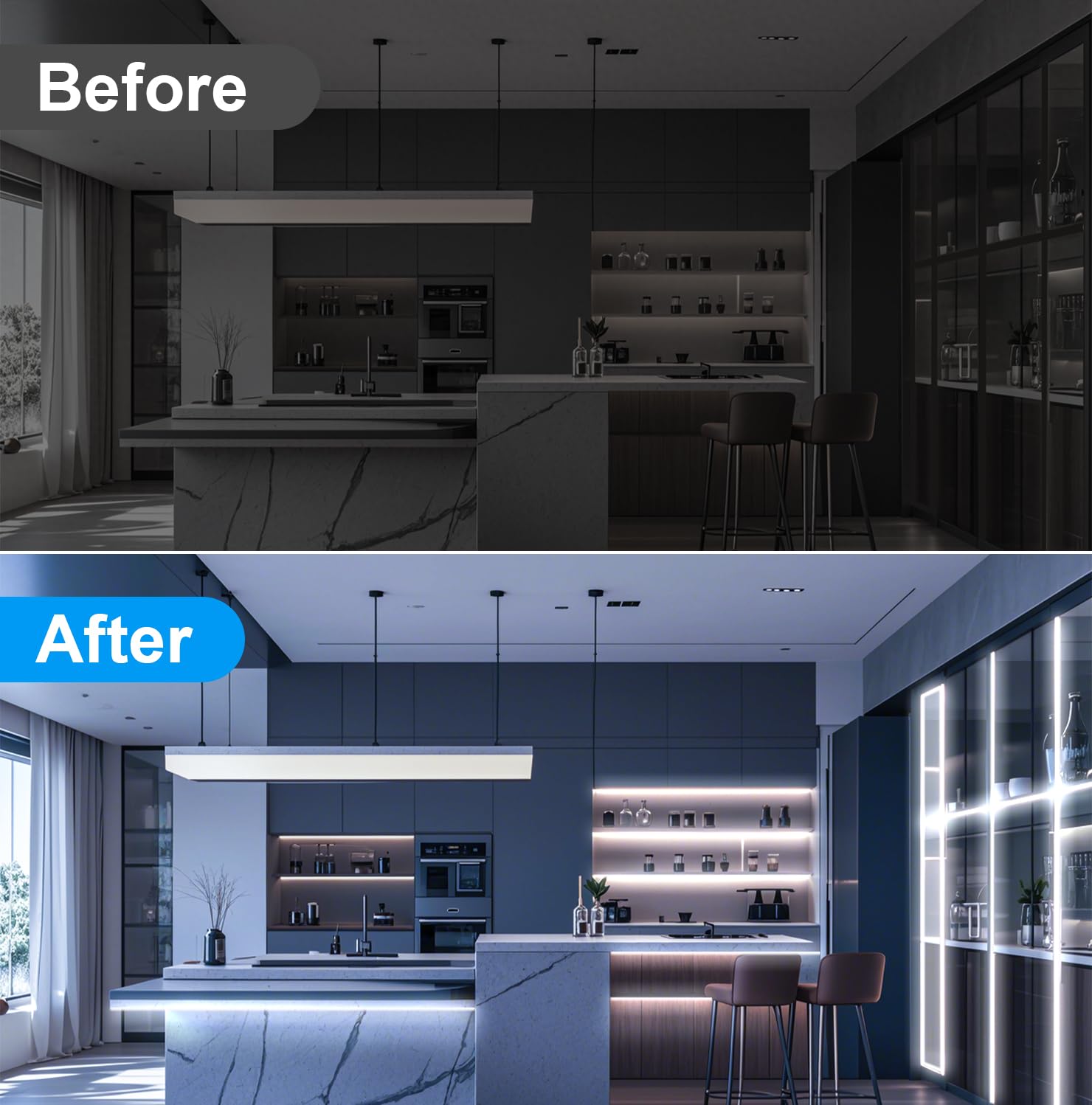 Gupup 16.4Ft Cob Turnable Rope Light, White Led Strip Light, 6500K 24V, 1600 Leds Density Lighting Strip With Dimmable Switch, 3