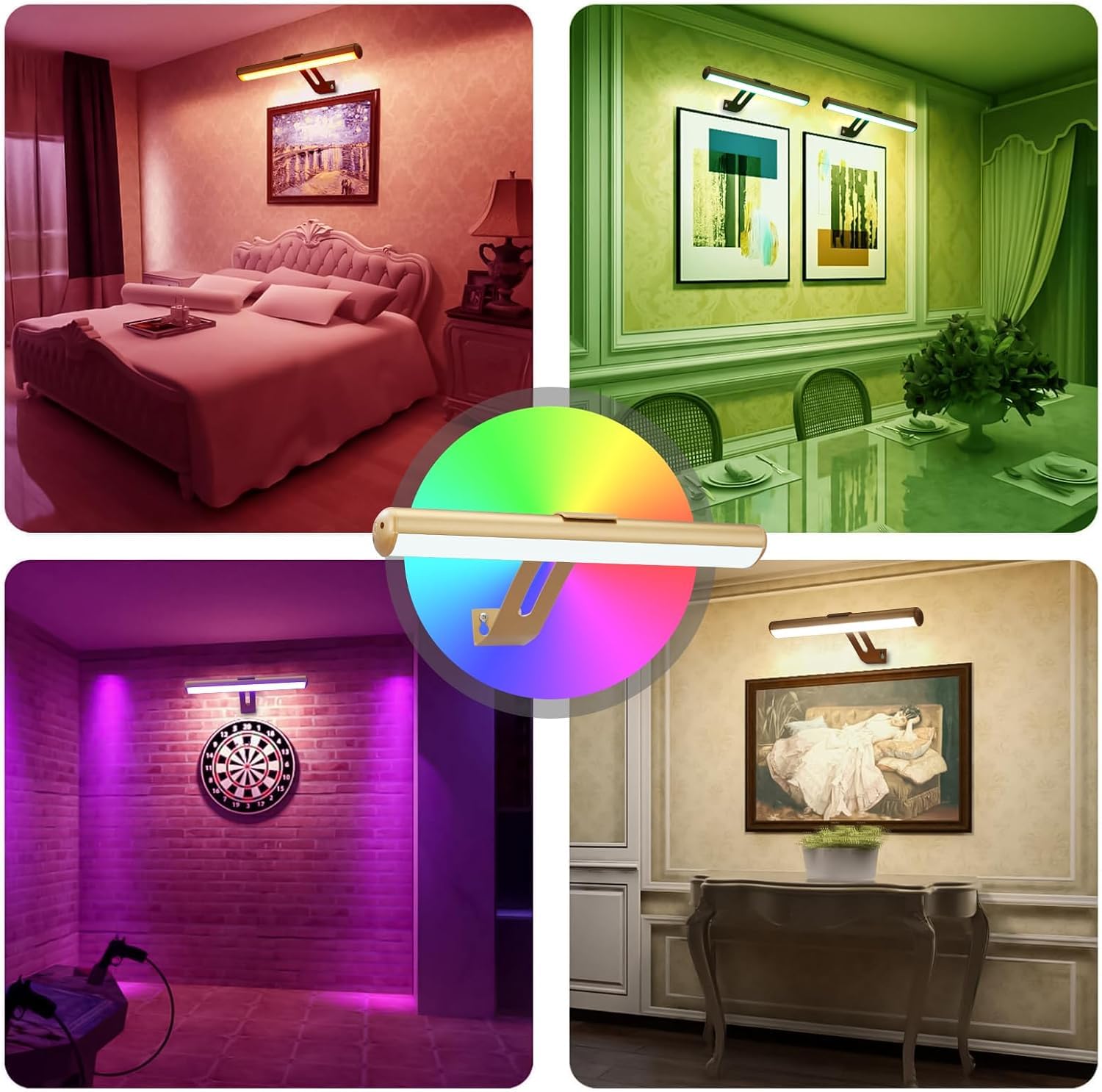 ZOCALOK Picture Light - Battery Operated, 48 LED, Remote Control, Gold-16 Color, Model Z23-PL-12In