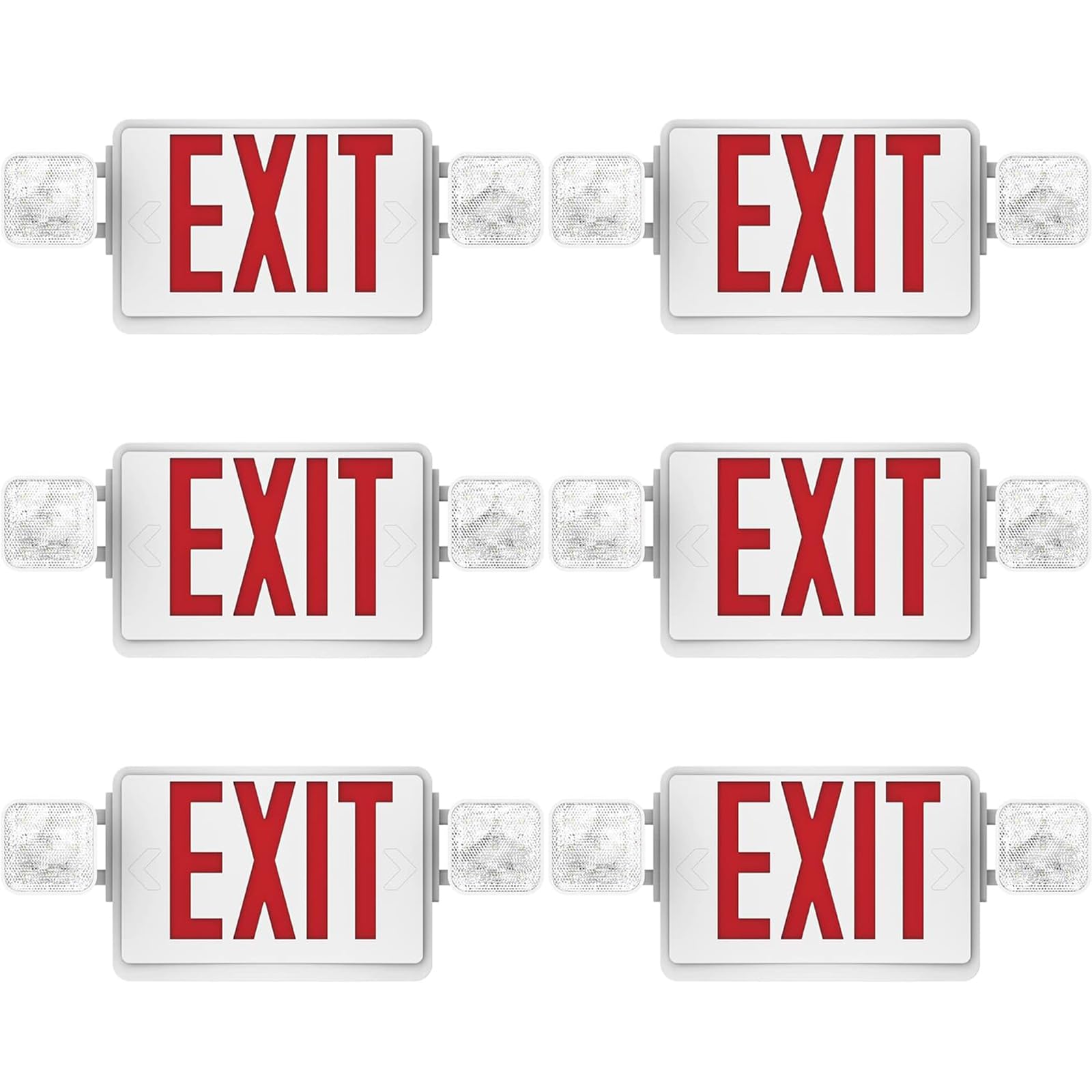 Double Sided Led Emergency Exit Sign, Remote Capable, Two Led Flood Lights, Backup Battery, Us Standard Red Letter Emergency Exit Lighting, Commercial Grade, 120-277V, Fireresistant(Ul 94V-0) (6 Pack)
