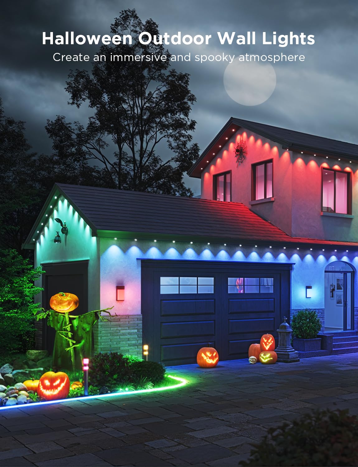 Govee Outdoor Wall Light - 1500LM Smart RGBIC, IP65 Waterproof, 45 Scene Modes, Black, Model H7075, 2 Pack