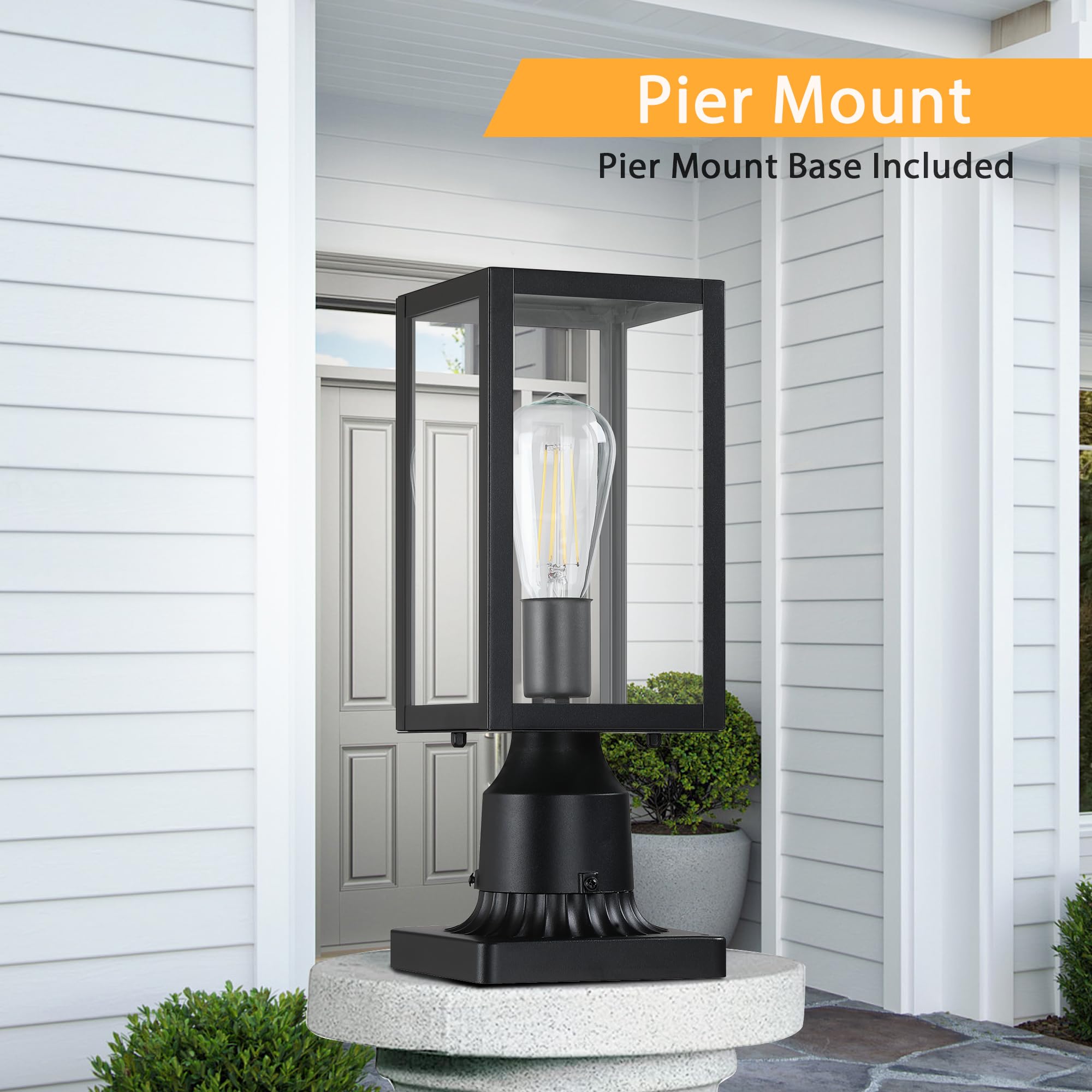Myhxq Outdoor Post Lights With Pier Mount Base, 2-Pack Modern Lamp Post Light Fixture Waterproof Pole Lights Outdoor Column Ligh