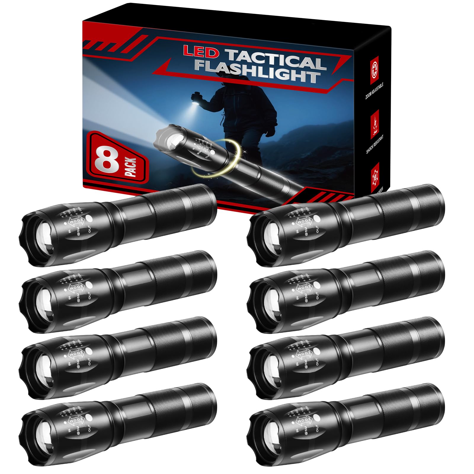 8 Pack Small Flashlight Powerful, 5 Modes Bright LED Flashlights High Lumens, Mini Flashlights for Home, Flash light for Emergen