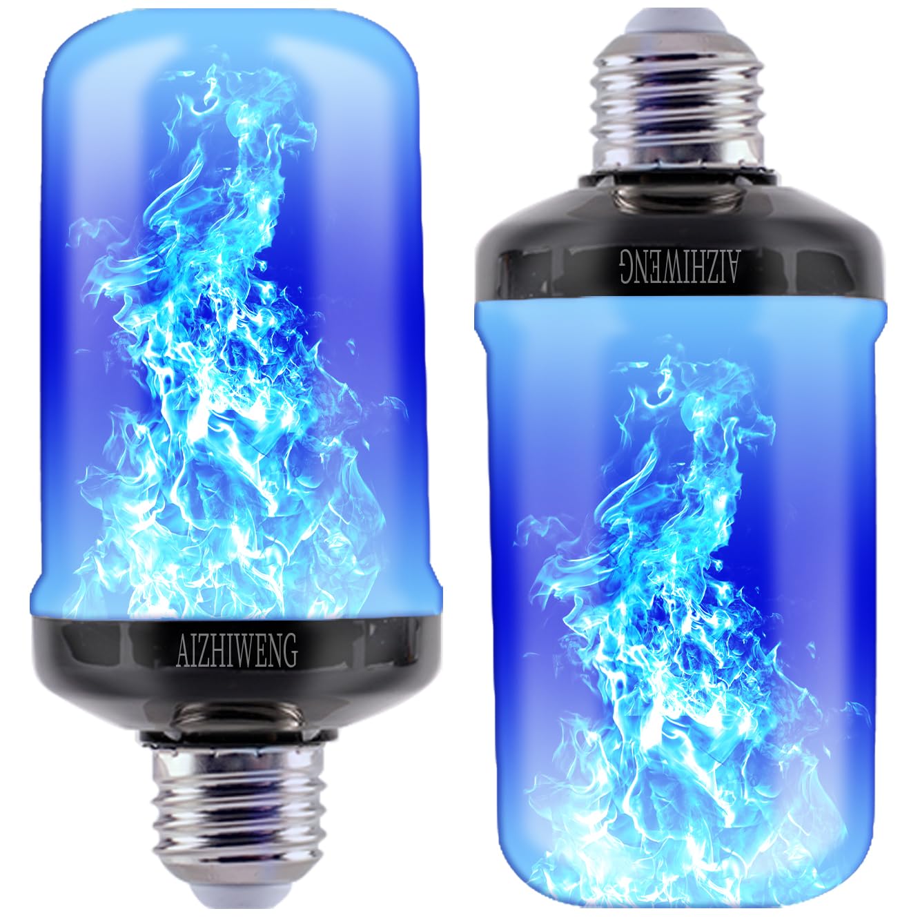 AIZHIWENG LED Flame Bulbs, E26 Blue, 2 Pack, 4 Modes, Flickering, ABS Material, Model EVP-5492L