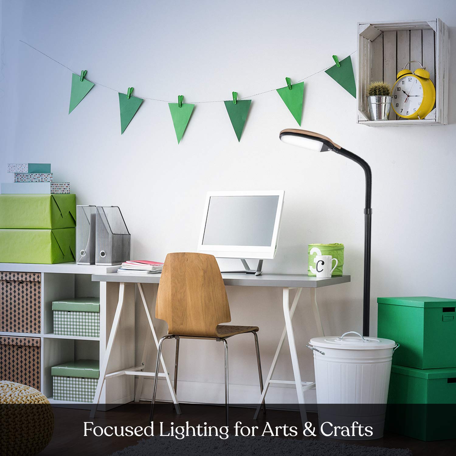 Brightech Litespan - Led Floor Reading Lamp, Modern Wooden Style, Adjustable Gooseneck, 850-950 Lumens, 12W, 3-Year Warranty