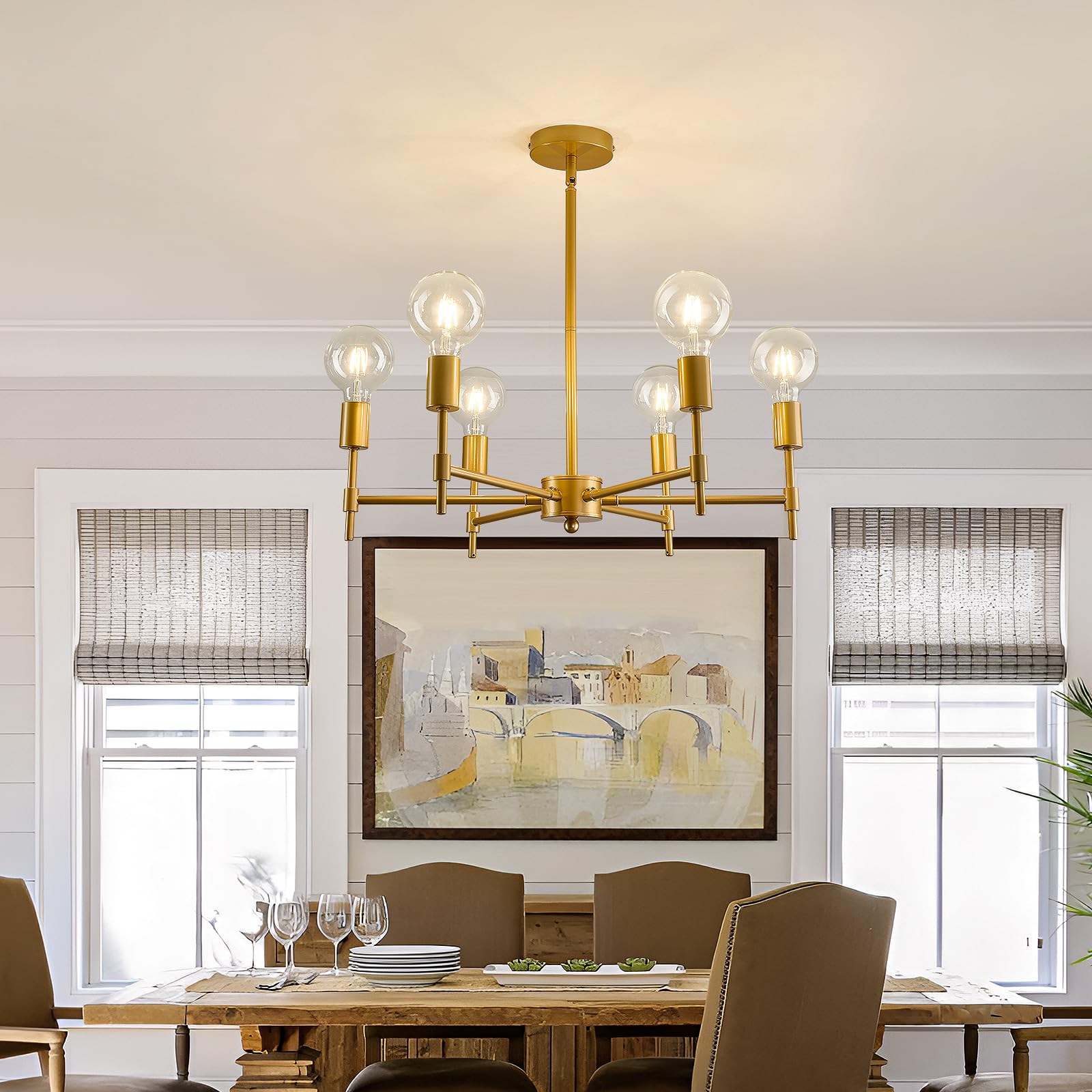 Asgyisa 6-Light Sputnik Chandelier Modern Gold Metal Semi Flush Mount Ceiling Light Fixture Industrial Pendant Lights Farmhouse