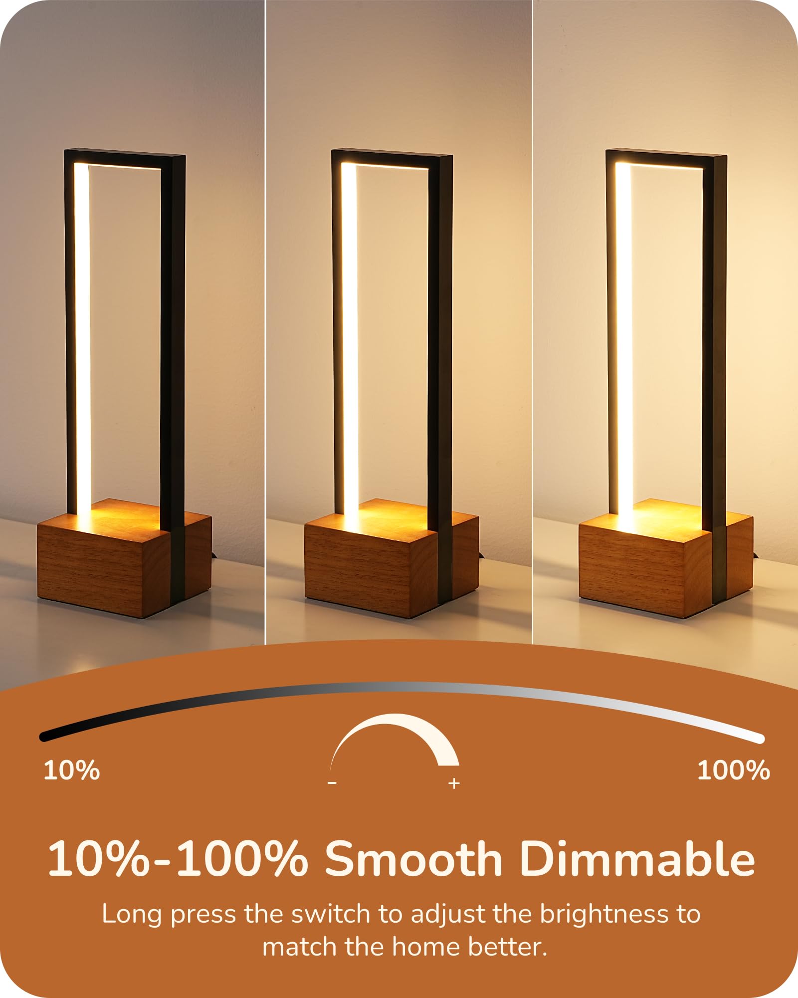 EDISHINE LED Table Lamp, Dimmable Nightstand Lamp, 3 Color Temperatures, Rosewood Base, Model HLTL12Q
