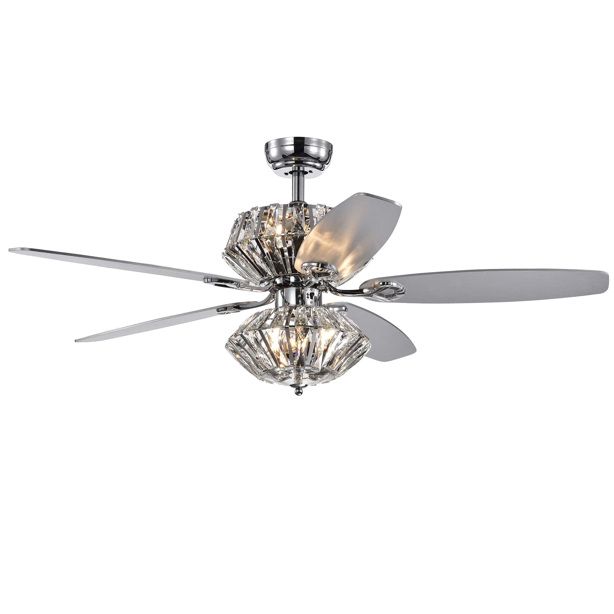 Warehouse of Tiffany CFL-8366REMO/CH Makore Chrome 52-inch Crystal Shade (Includes Remote and Light Kit) Ceiling Fan, Silver