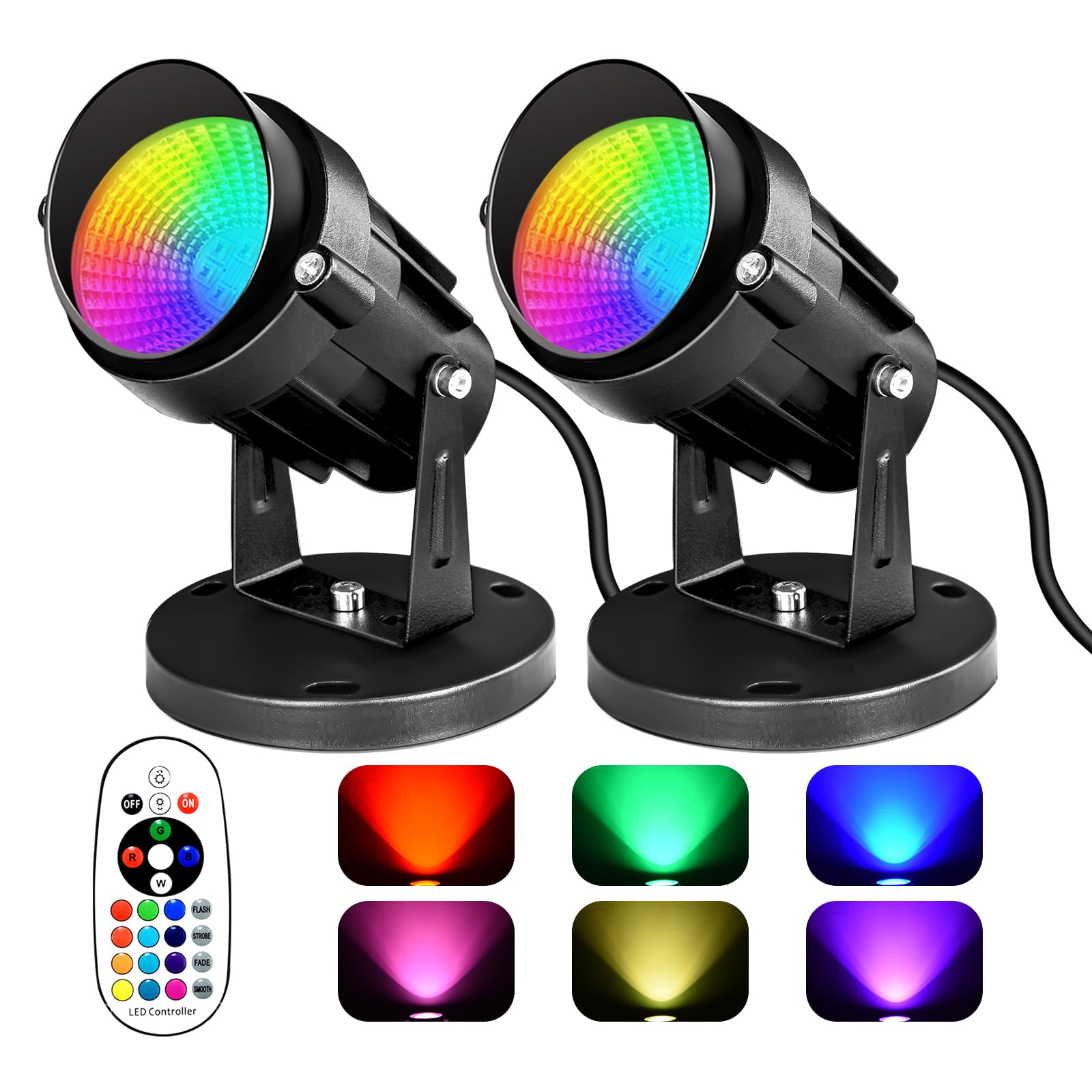 Suifazy RGBW SpotLights Indoor 16 Color Changing Uplights with Remote Control  110V Dimmable Plug-in Floor Uplighting Indoor for Party Plant Halloween Christmas Decor (2 Pack)