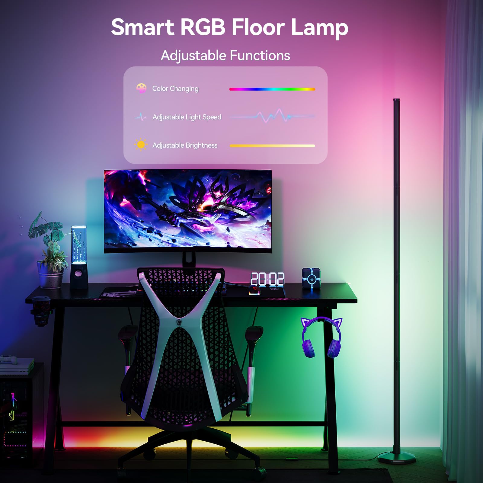 Sunmory 2 Pack Rgb Led Floor Lamp, 57'' Corner Lamp With 80+ Scene & Timer, Smart Ambient Lighting With Music Sync & 16 Million