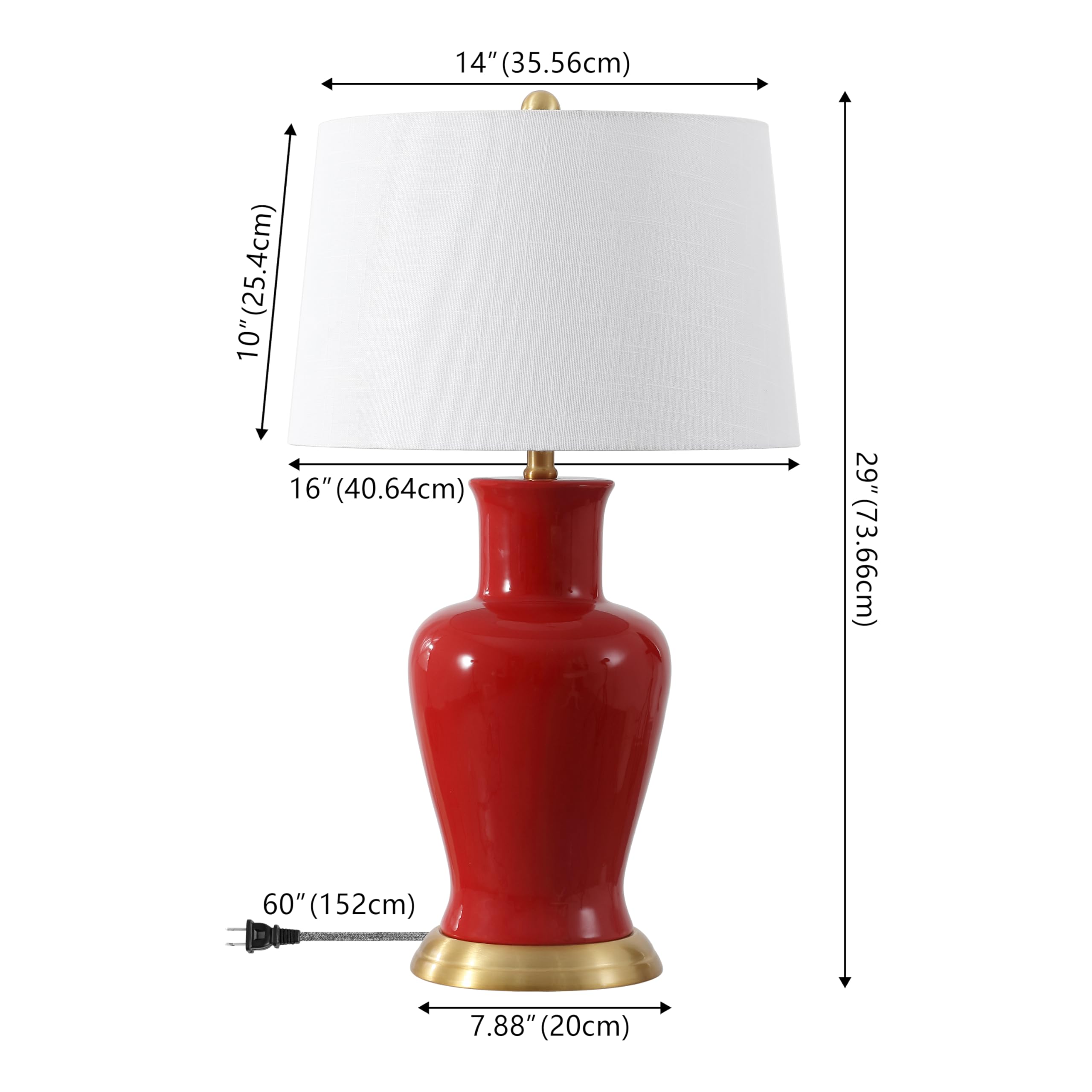 Jonathan Y Jyl4026G Julian 29'' Traditional Classic Ceramic Urn Led Table Lamp, Red For Bedroom, Living Room, Kitchen, Home Offi