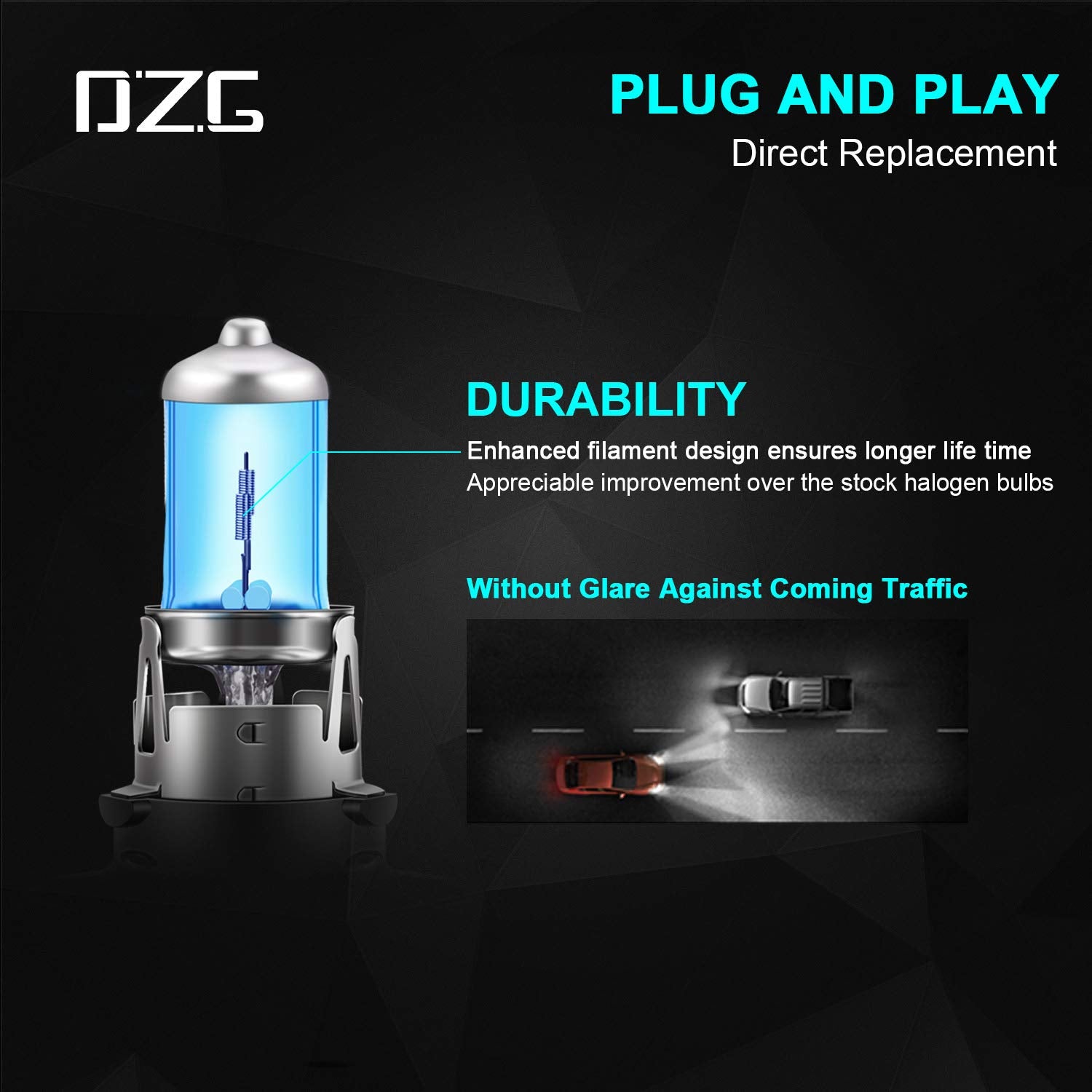 DZG H13 Halogen Headlight Bulbs, 5500K Warm White, 100W/90W, 2 Pack, H13(9008)