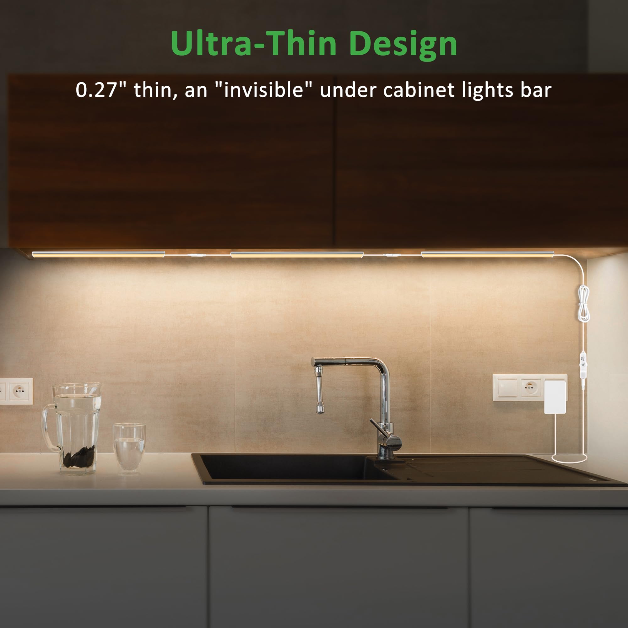 Maylit Under Cabinet Lights Plug In, 3 Pcs 12 Inch Ultra Thin Under Cabinet Lighting, Super Bright Warm White Under Counter Lights For Kitchen, Dimmable Light For Cabinet, Counter, Workbench, Desk