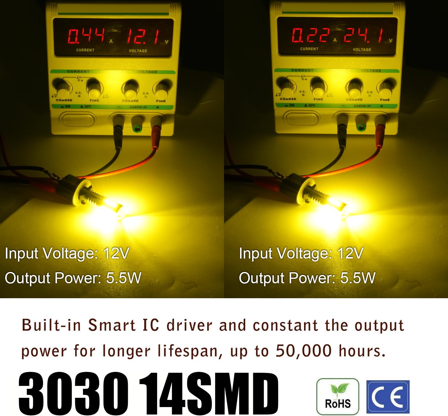 KISLED 880 LED Fog Light Bulb, Extremely Bright with Projector DRL, High Power 3030 Chips, 880 Size, Gold Yellow